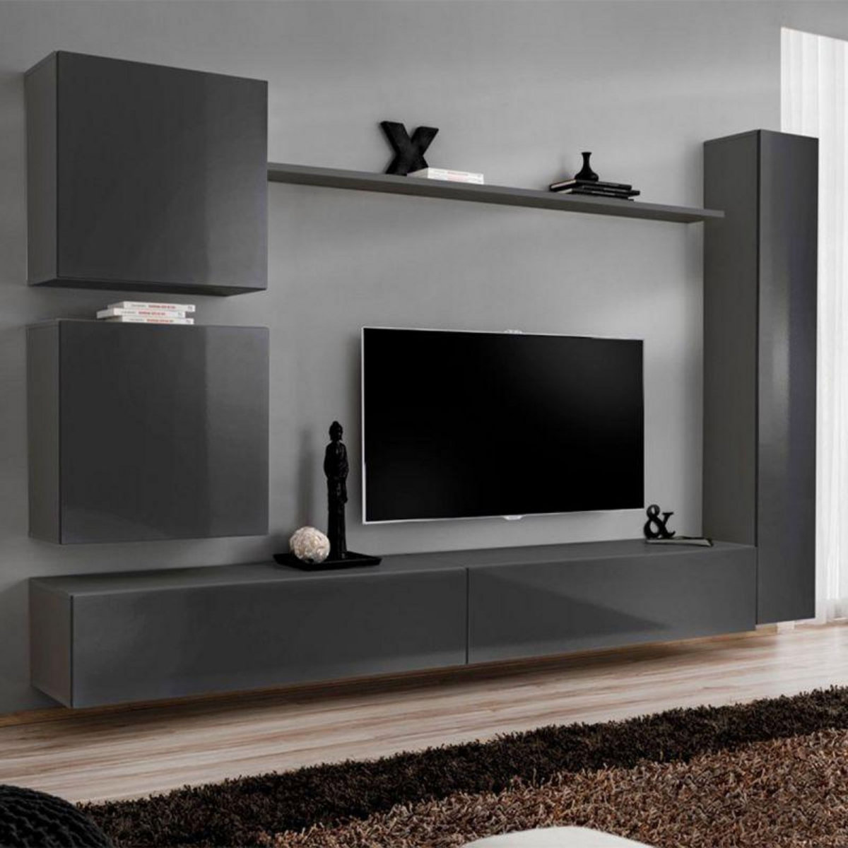 Paris Prix Meuble TV Mural Design  Switch VIII  280cm Gris