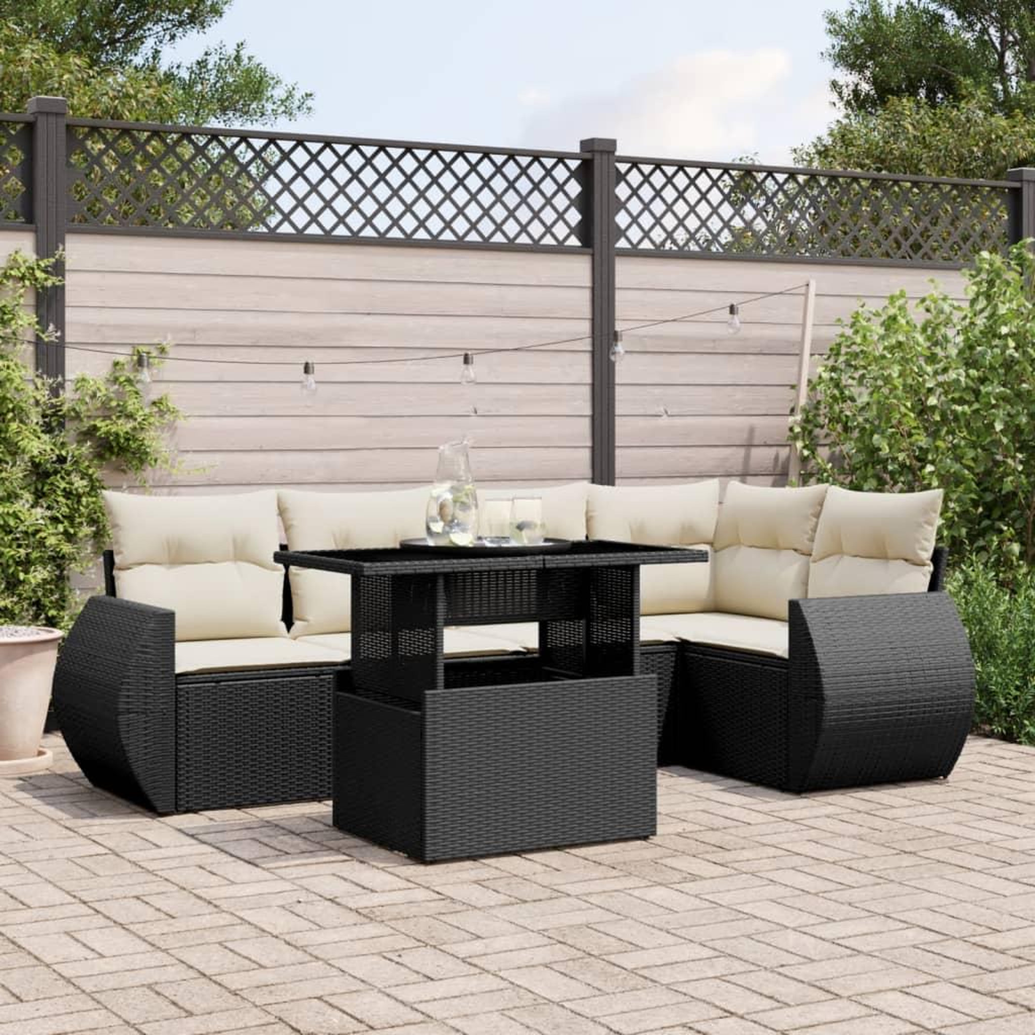 VIDAXL Salon de jardin 6 pcs avec coussins noir resine tressee