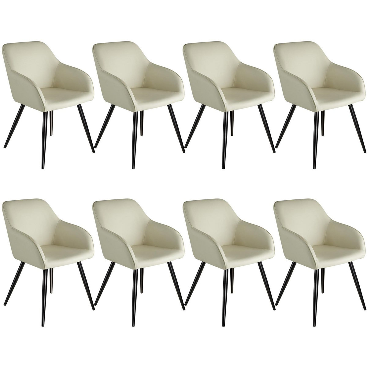 tectake Ensemble de 8 chaises en cuir synthétique en tissu  crème/noir