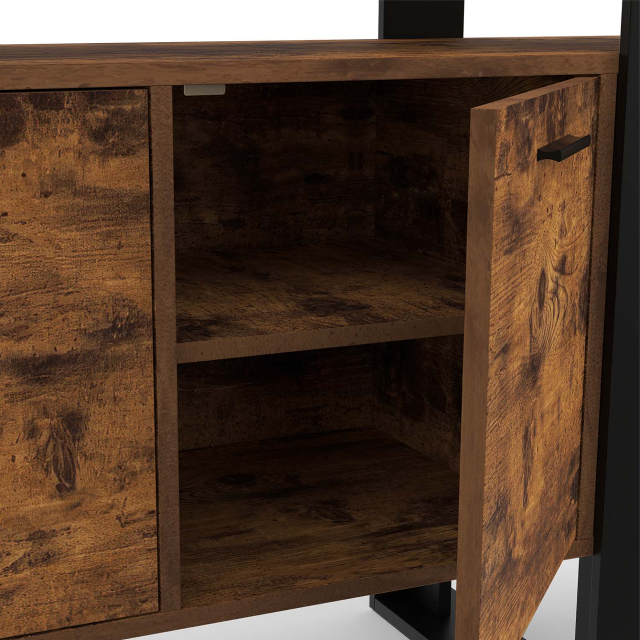 Voir la diapositive 6 : ID MARKET Buffet 160 cm phoenix xxl 4 portes bois effet vieilli et noir