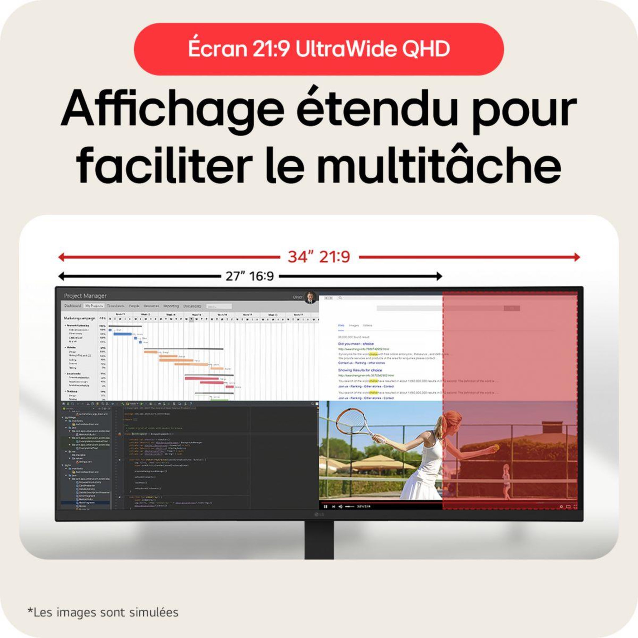 Voir la diapositive 3 : LG Ecran pc ultrawide 34u650a 34'' incurvé ips uwqhd 100 hz hdr10 usb-c 96w