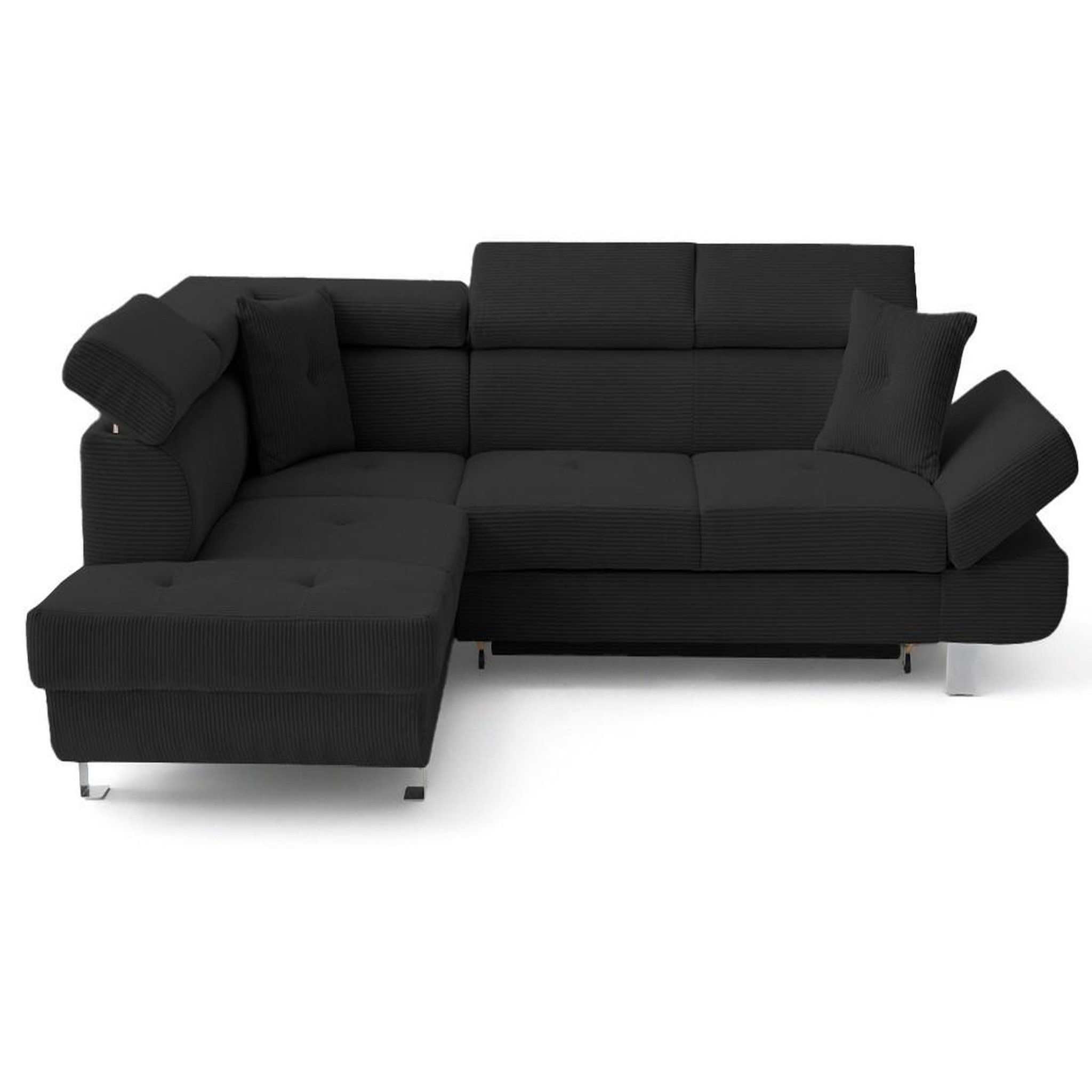 Voir la diapositive 1 : BEST MOBILIER Lisbona - canapé d'angle gauche 5 places convertible avec têtières en velours côtelé