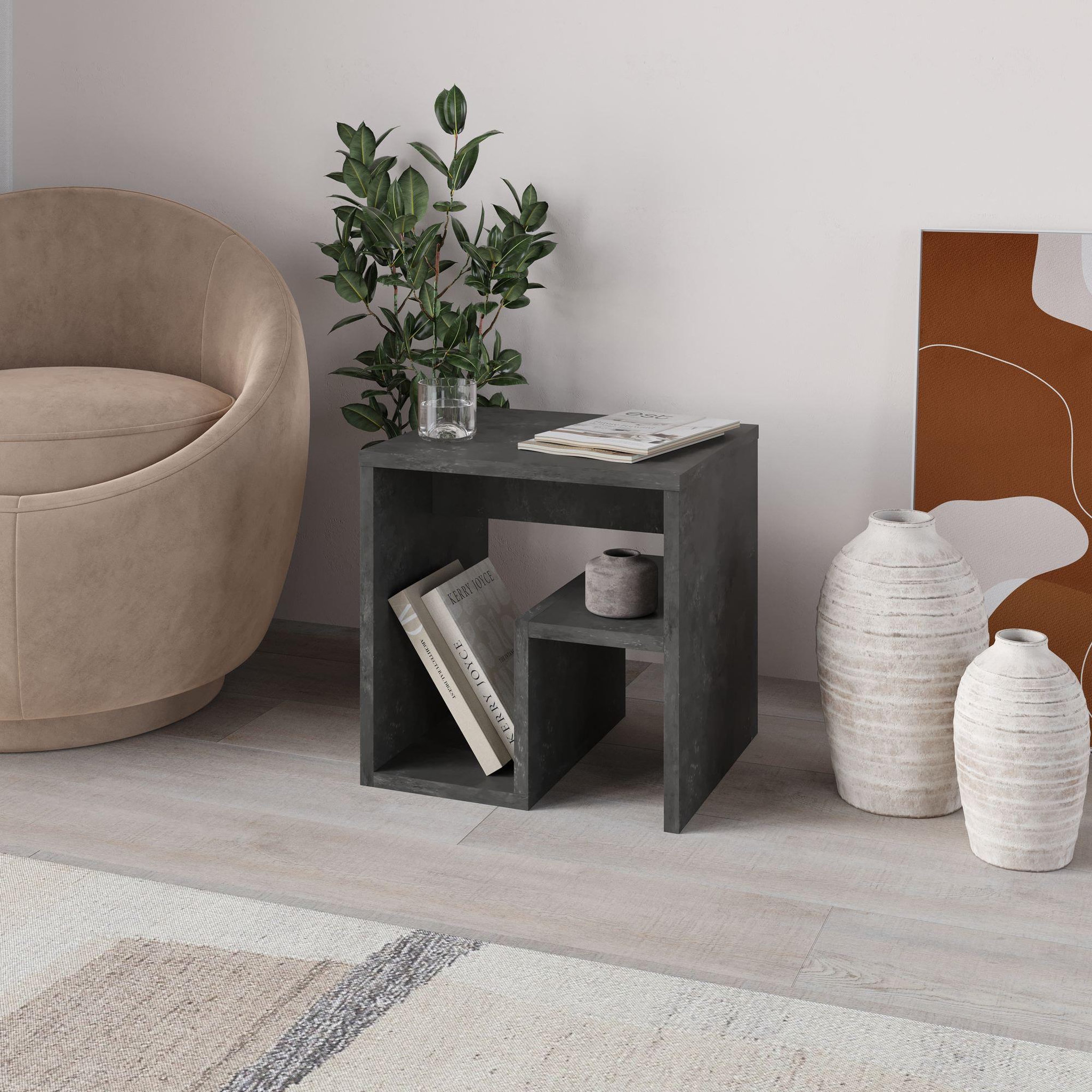 Voir la diapositive 2 : Habitat et Jardin table d'appoint en bois  Bon  40 x 35 x 40 cm - Gris rétro