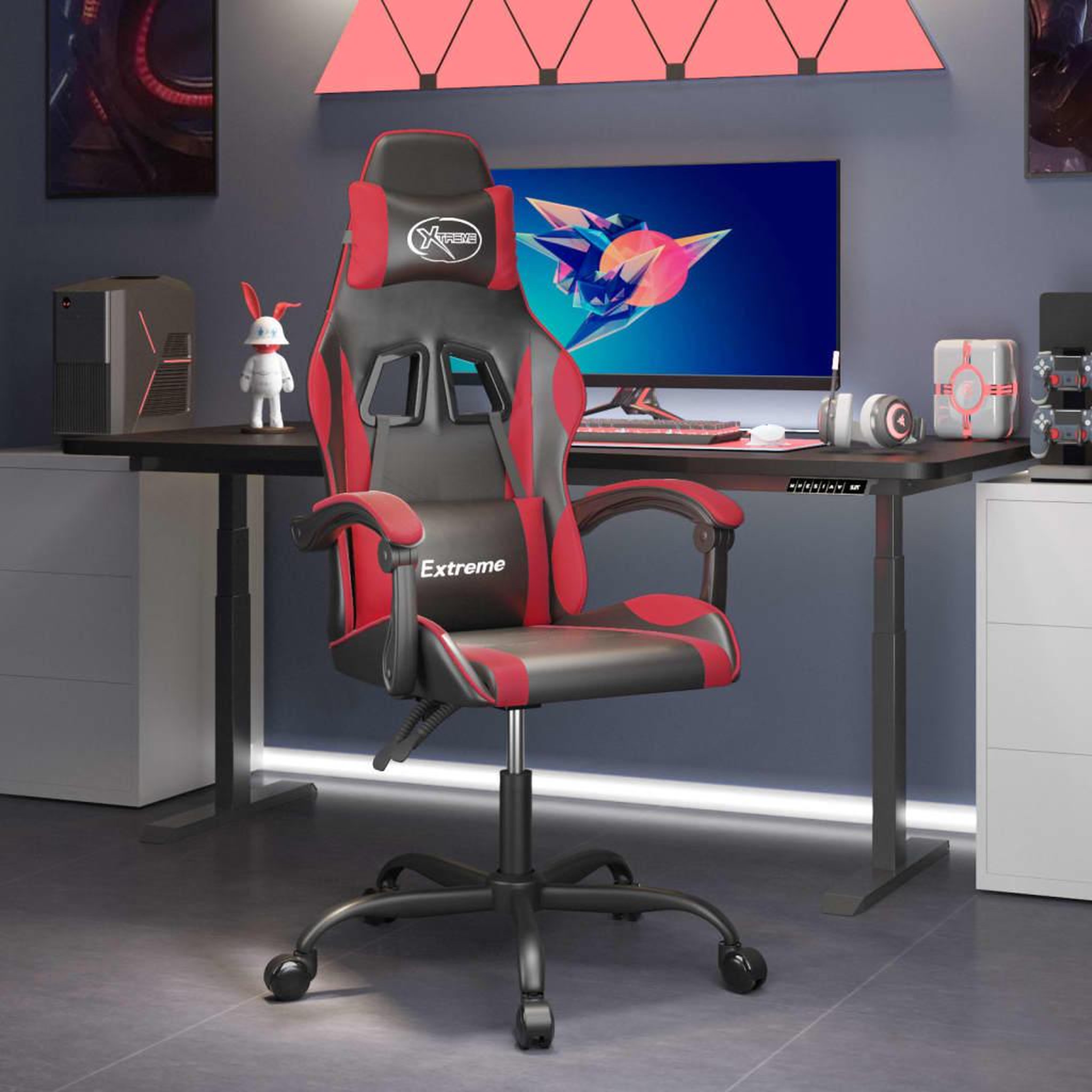 VIDAXL Chaise de jeu pivotante Noir et rouge Similicuir