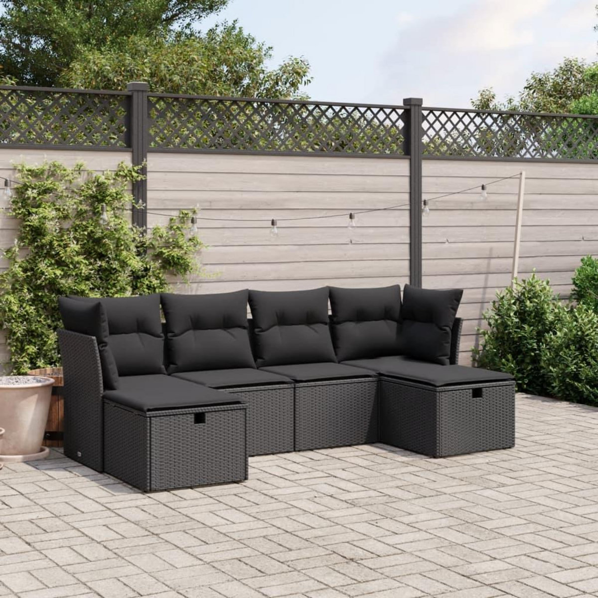 VIDAXL Salon de jardin 6 pcs avec coussins noir resine tressee