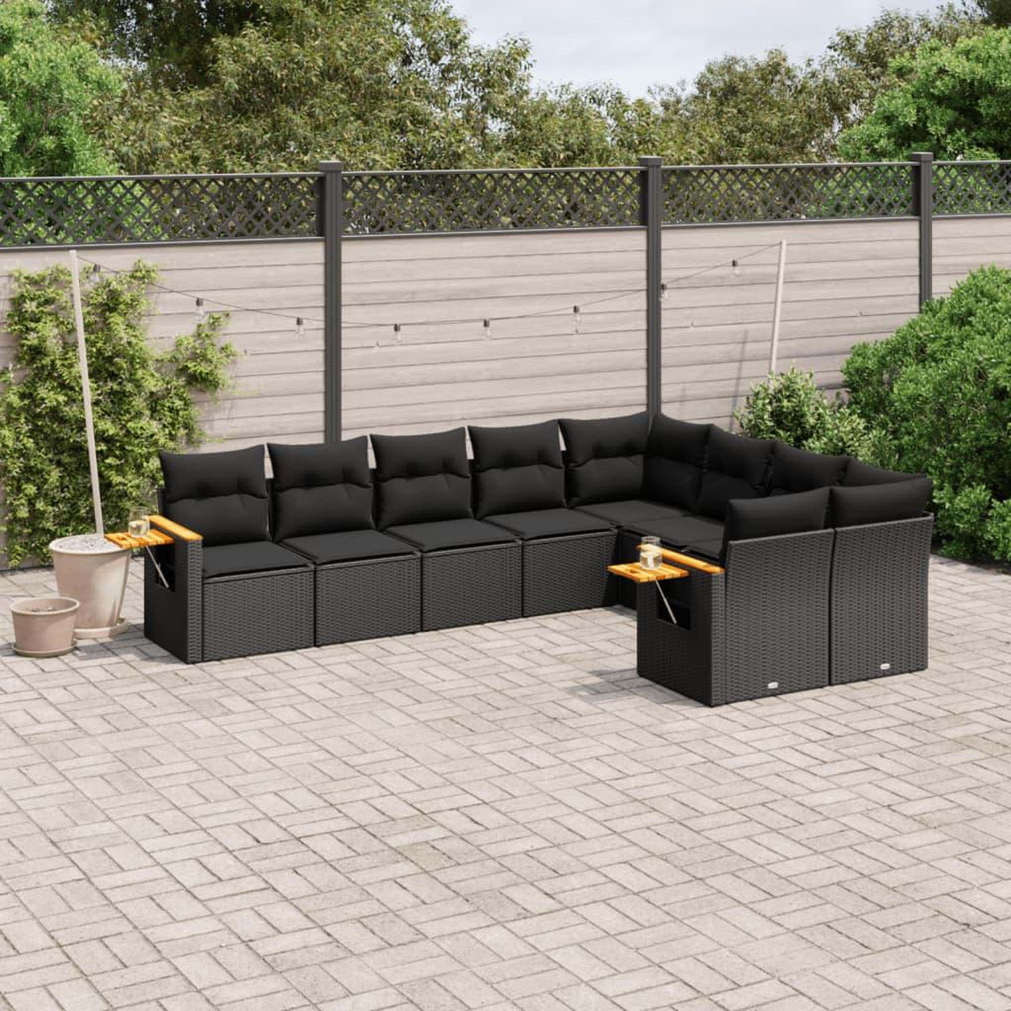VIDAXL Salon de jardin 9 pcs avec coussins noir resine tressee