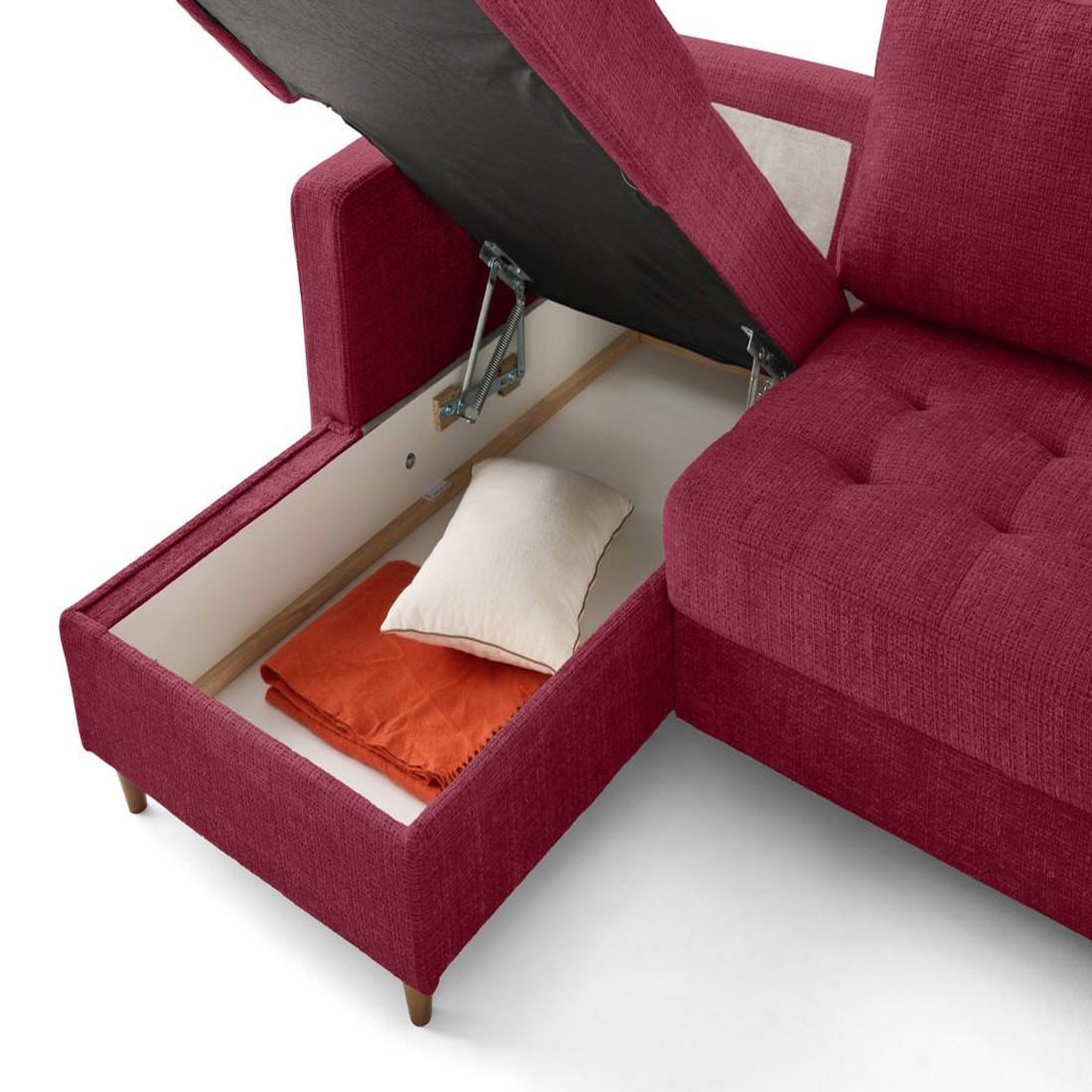 Voir la diapositive 3 : BEST MOBILIER Anna - canapé d'angle gauche 4 places convertible avec coffre en velours texturé