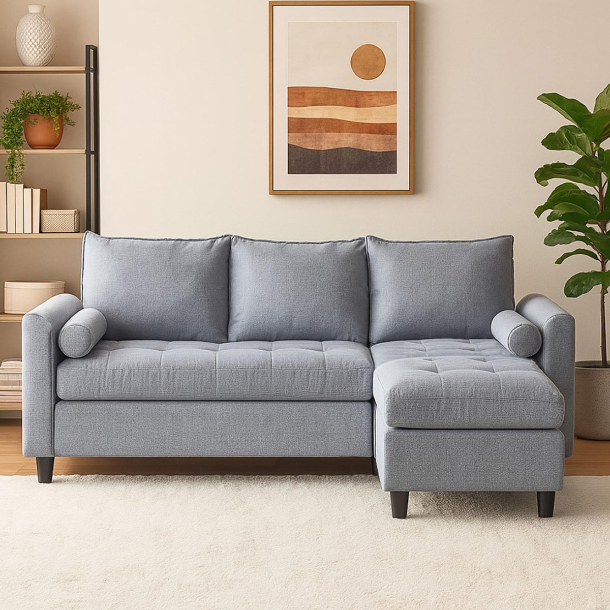 CONCEPT USINE Canapé 3 places en tissu avec pouf gris clair COVENTRY