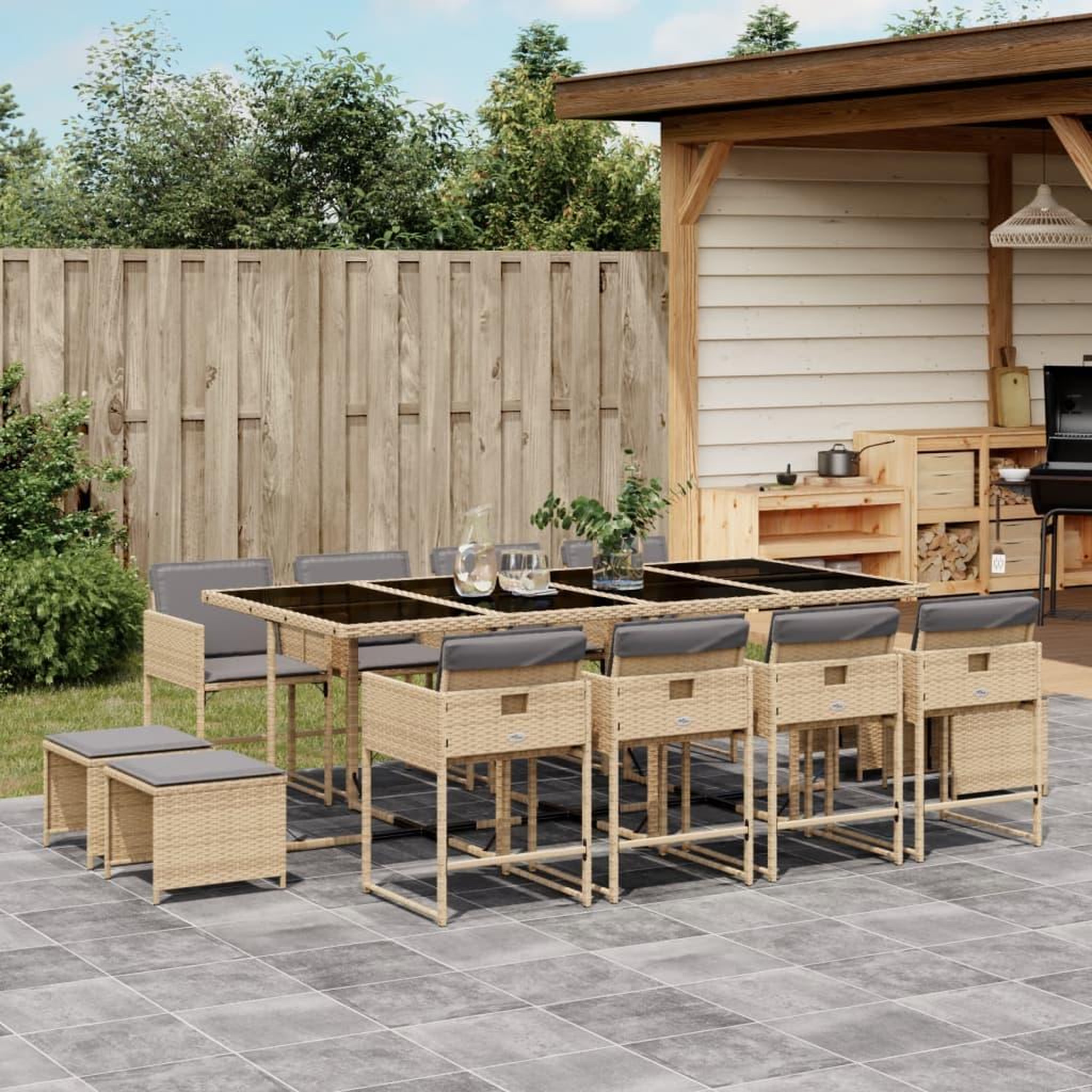 VIDAXL Ensemble a manger de jardin coussins 13 pcs melange beige rotin