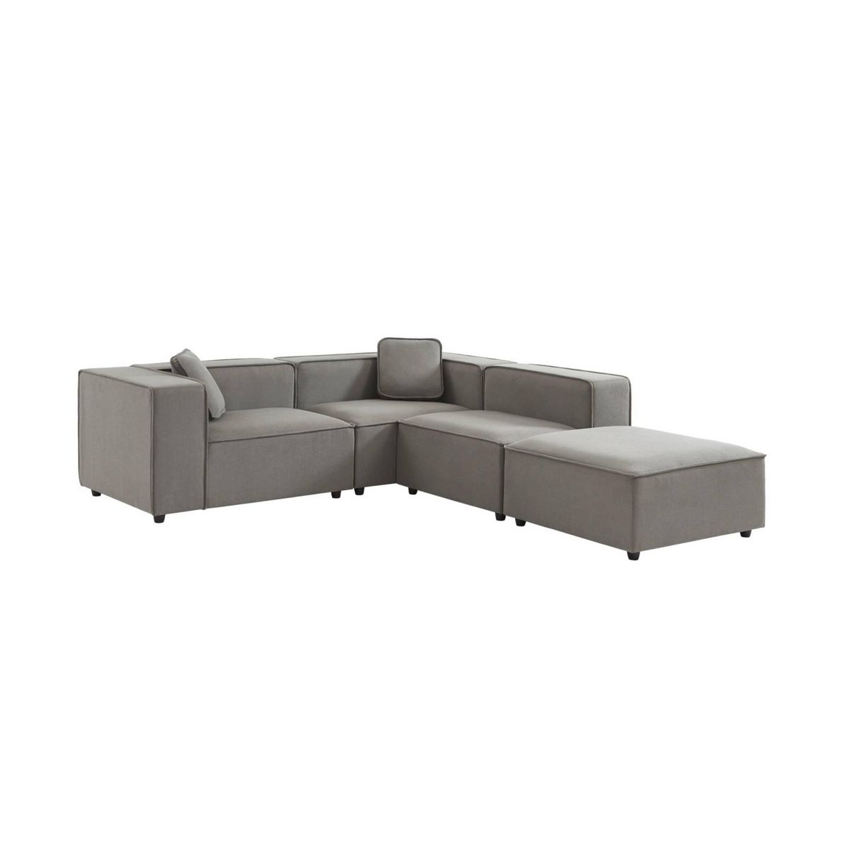 SWEEEK Canapé modulable tissu gris 3-4 places déperlant. 2 corners + 1 assise + 1 pouf