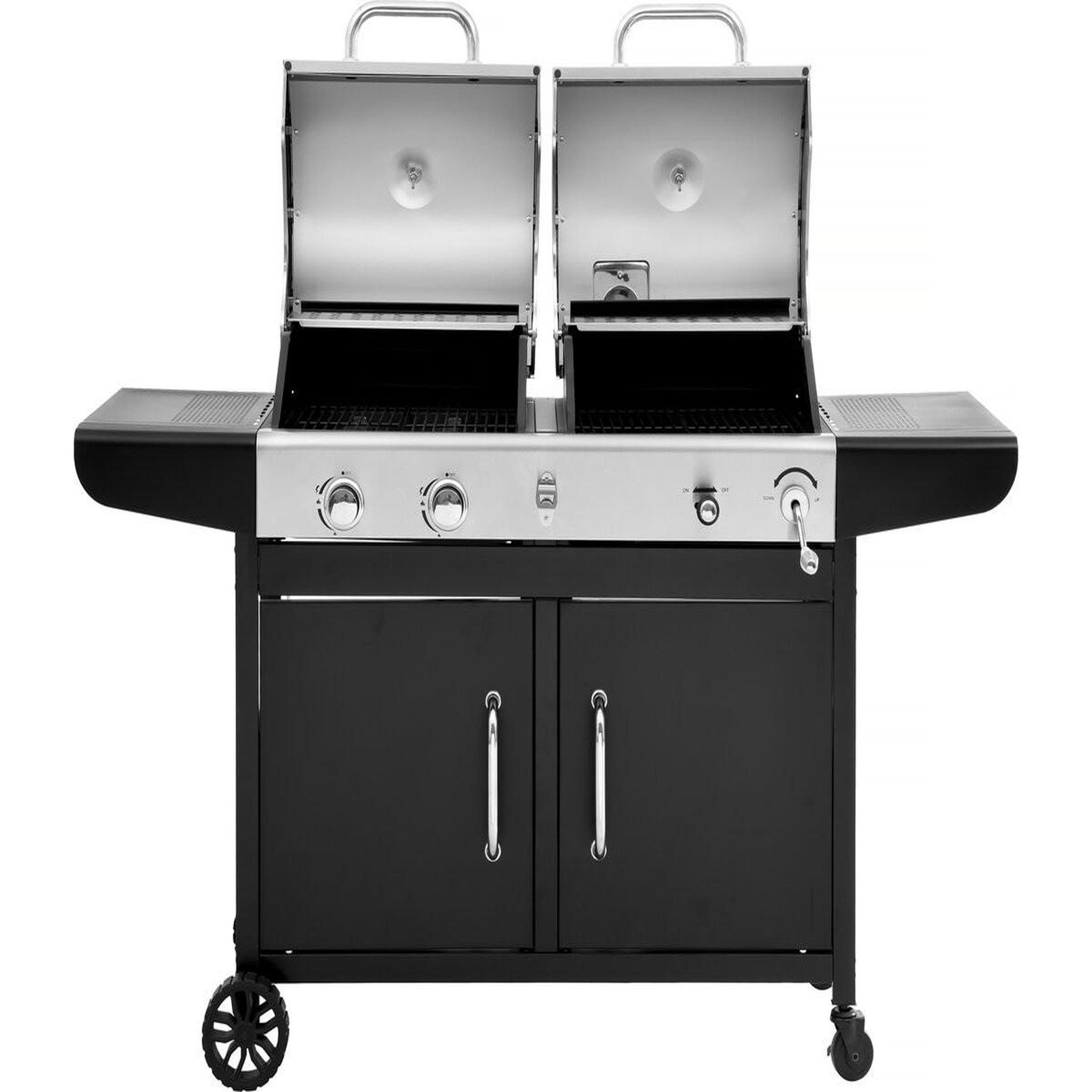 Voir la diapositive 4 : Habitat et Jardin Barbecue gaz et charbon 2 en 1 en métal  western  - noir