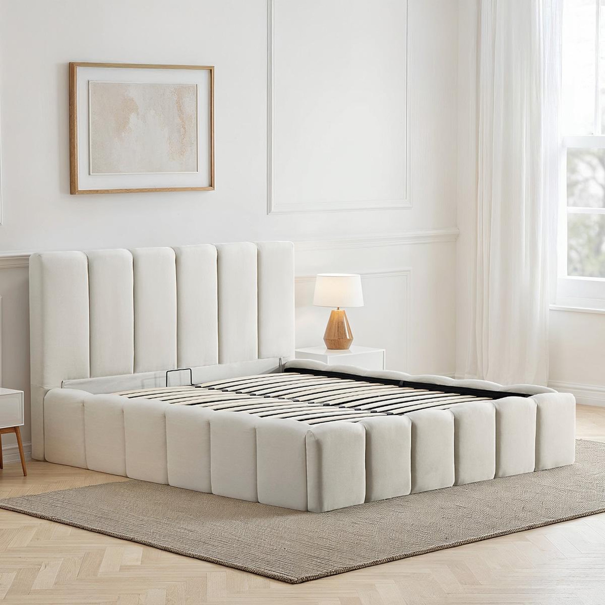 Voir la diapositive 4 : BELLECOUR Bellecour literie | lit coffre beige madeleine 2 places