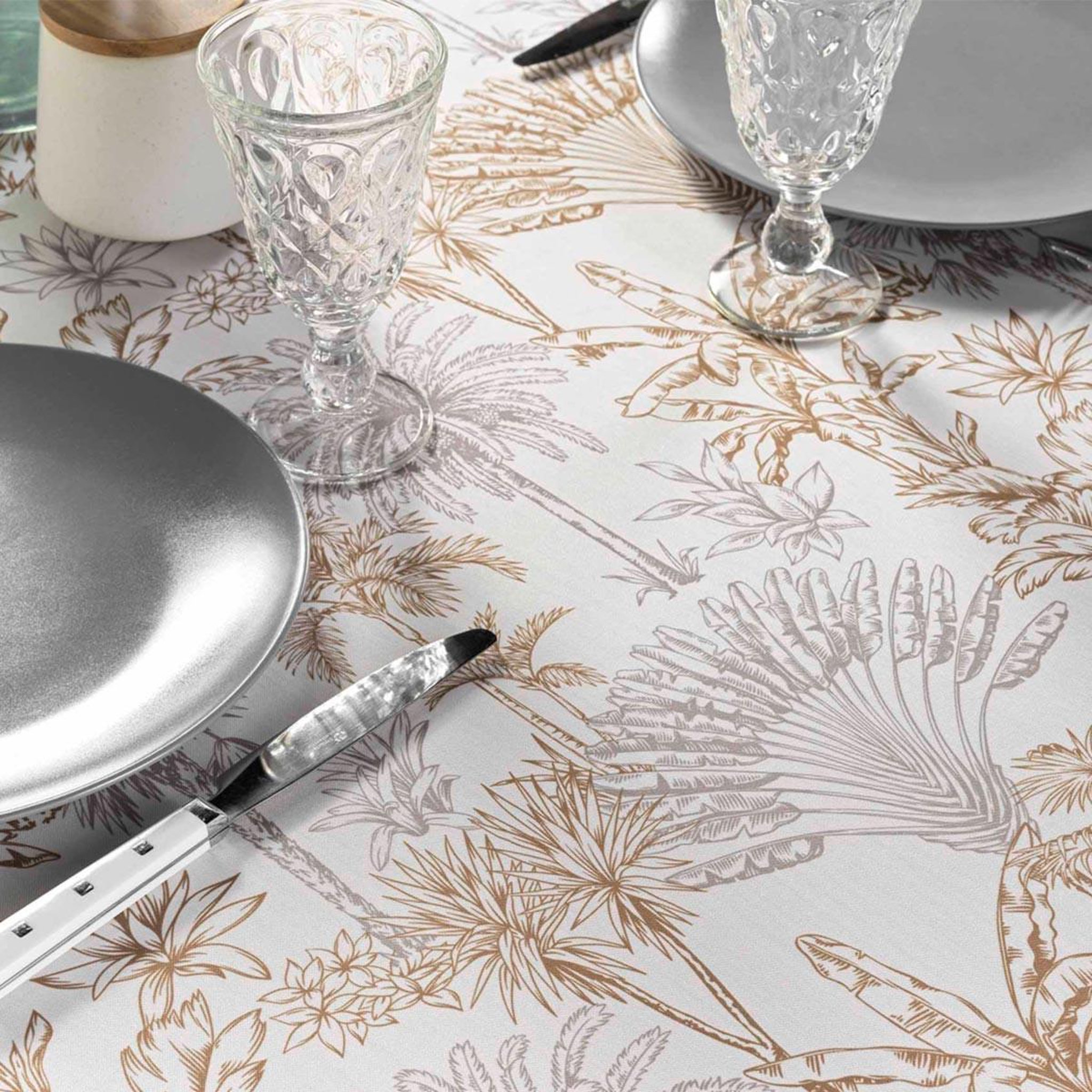 Voir la diapositive 2 : Douceur d'Intérieur Nappe antitache imprimé  canarie  145x240cm naturel