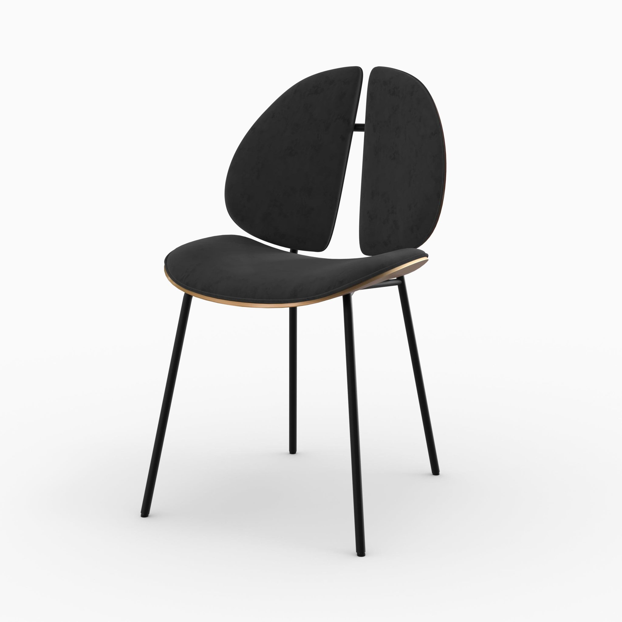 MAISON PAVANE Chaise en velours noir et bois de noyer-coccinelle