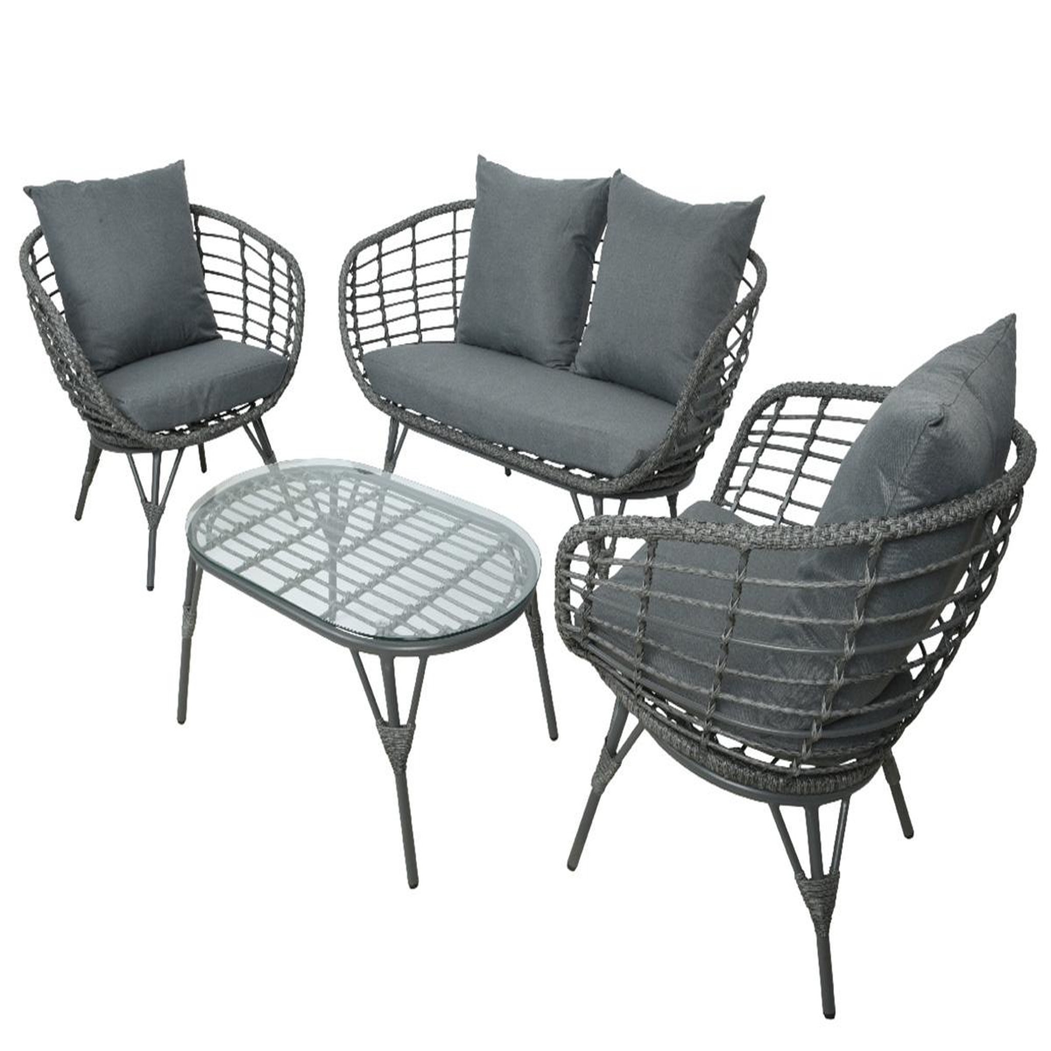 JARDIDECO Salon de jardin en résine tressée gris Evora avec table basse - 4 places