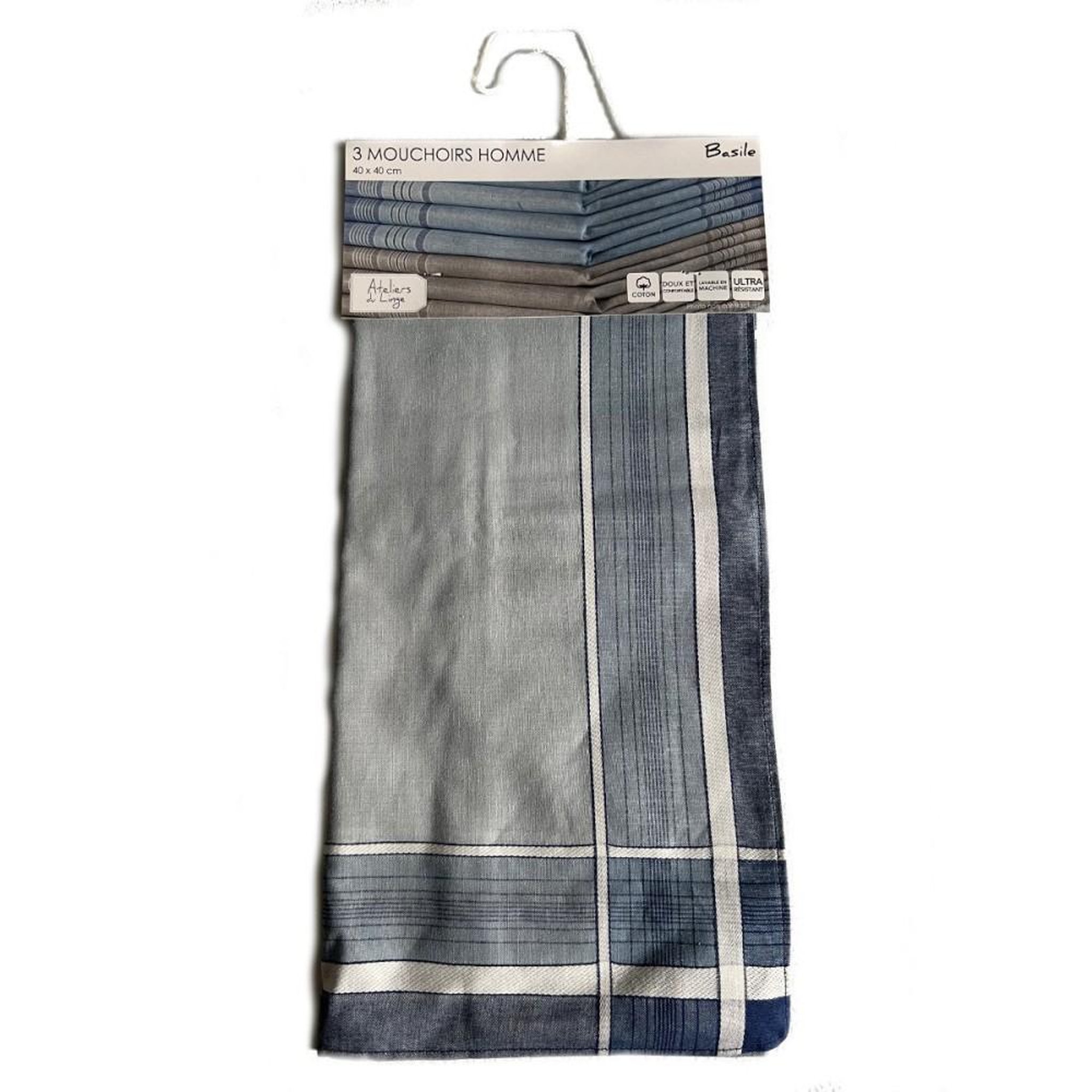ATELIER DU COTON Lot de 6 mouchoirs homme BASILE 40x40 cm 100% coton