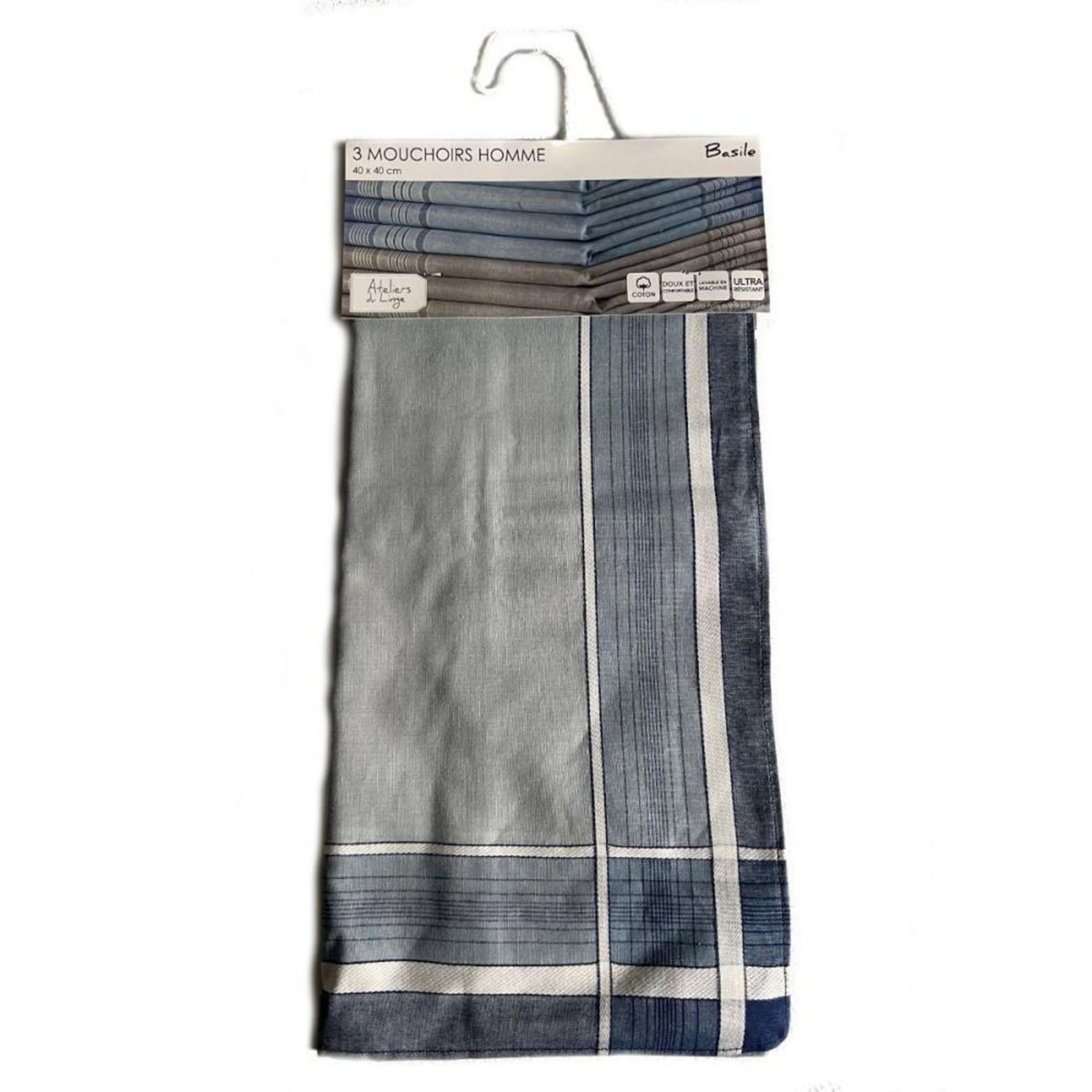 ATELIER DU COTON Lot de 6 mouchoirs homme BASILE 40x40 cm 100% coton