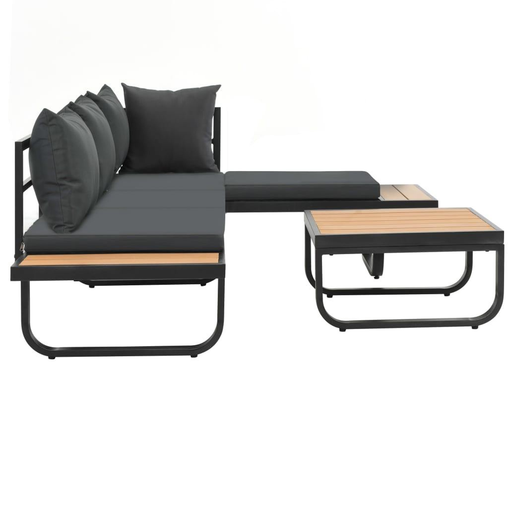 Voir la diapositive 3 : VIDAXL Canape d'angle de jardin a 2 places avec coussins Aluminium WPC