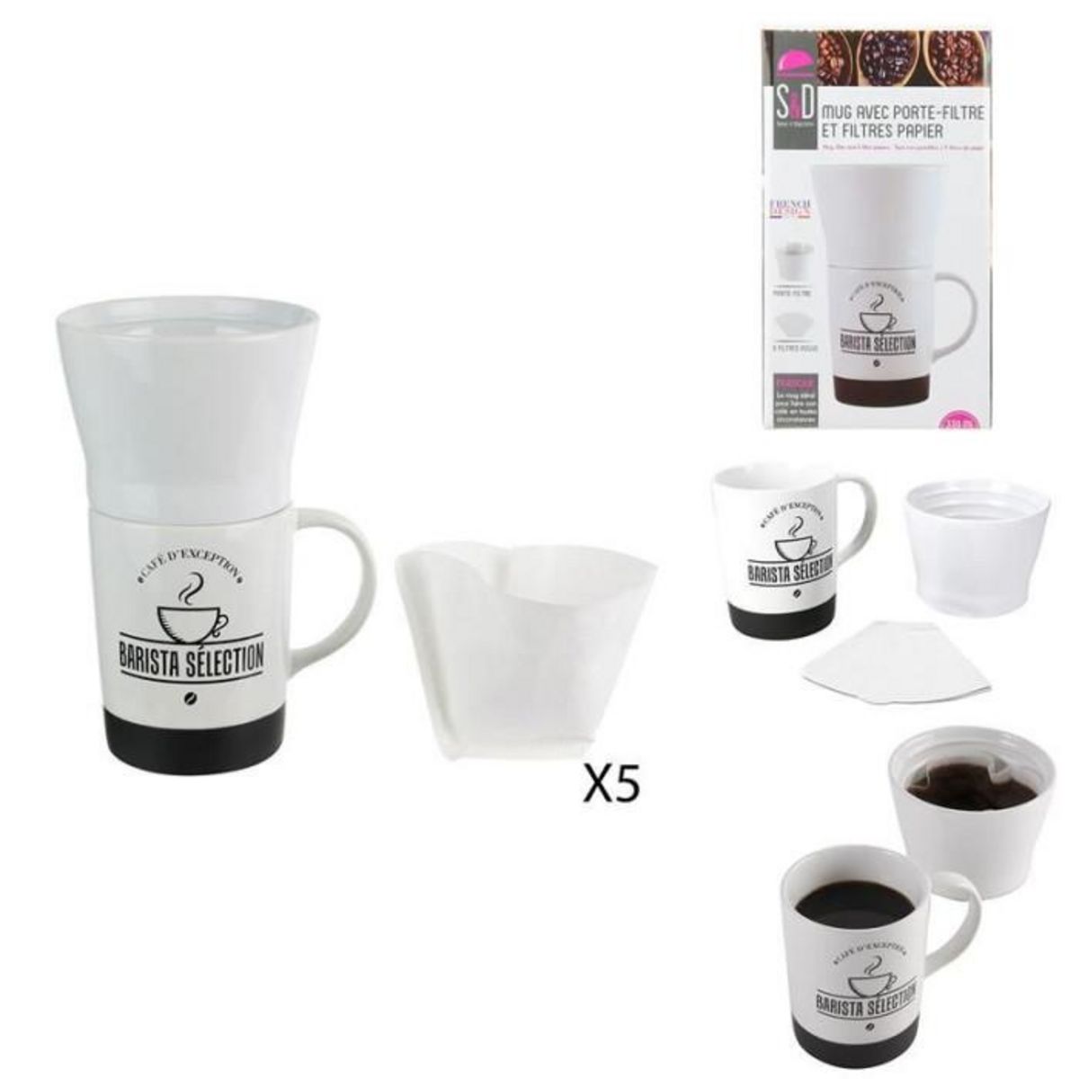 Paris Prix Mug avec Porte Filtre & Filtres  Barista  18cm Blanc