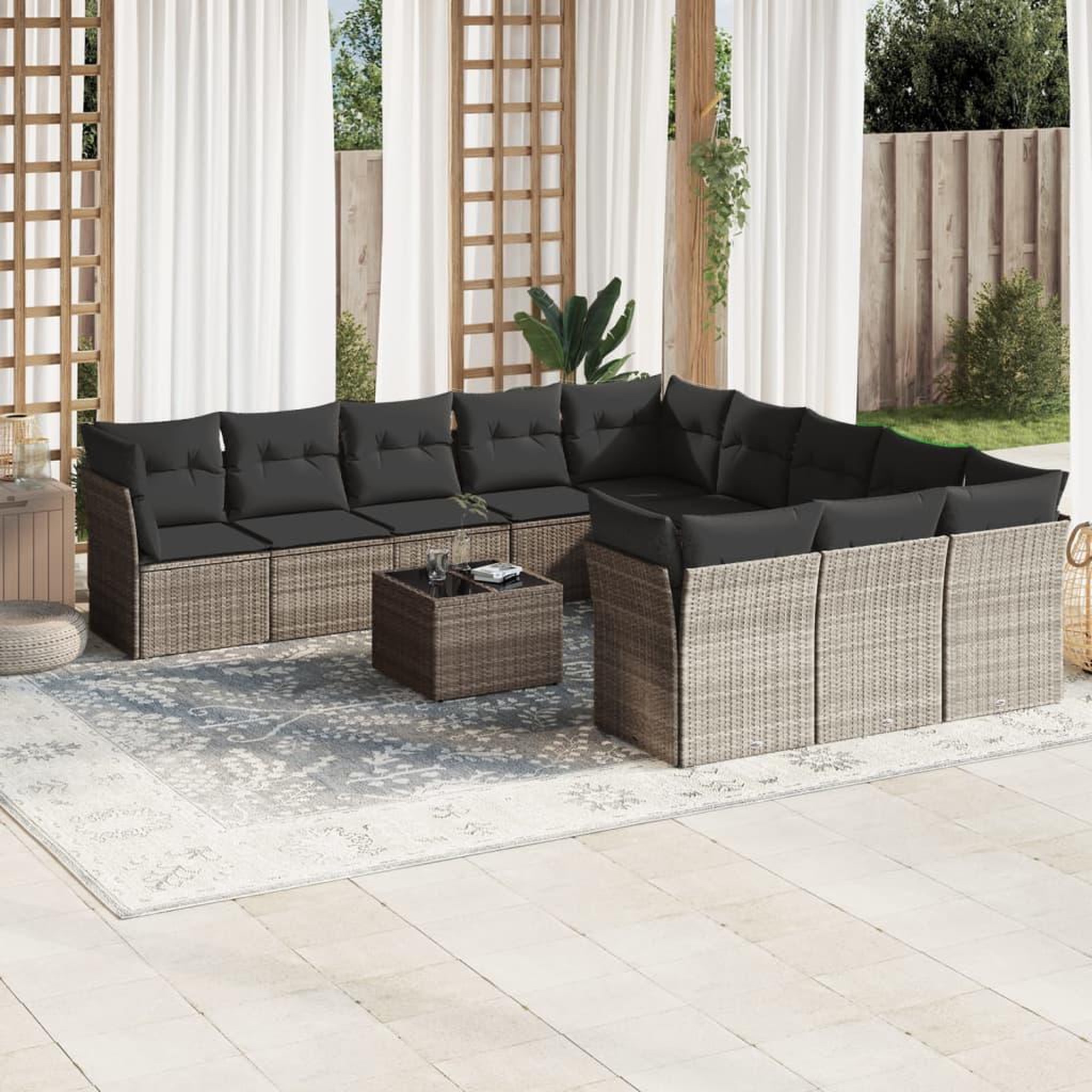 VIDAXL Salon de jardin avec coussins 12 pcs gris clair resine tressee