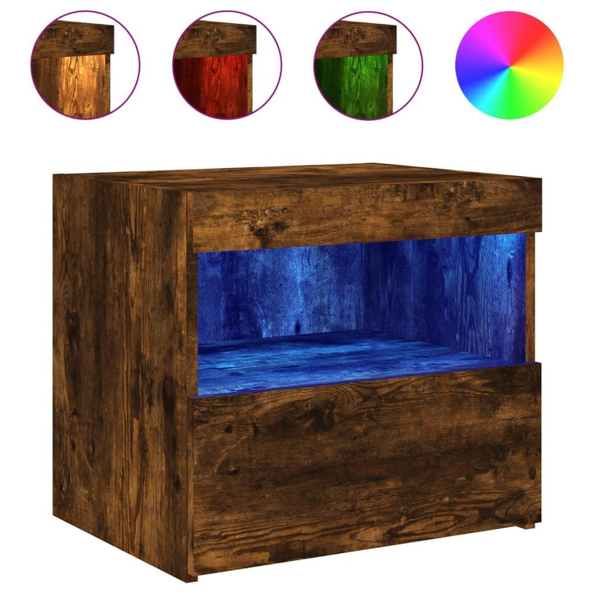 Voir la diapositive 2 : VIDAXL Table de chevet avec lumieres LED chene fume 50x40x45 cm