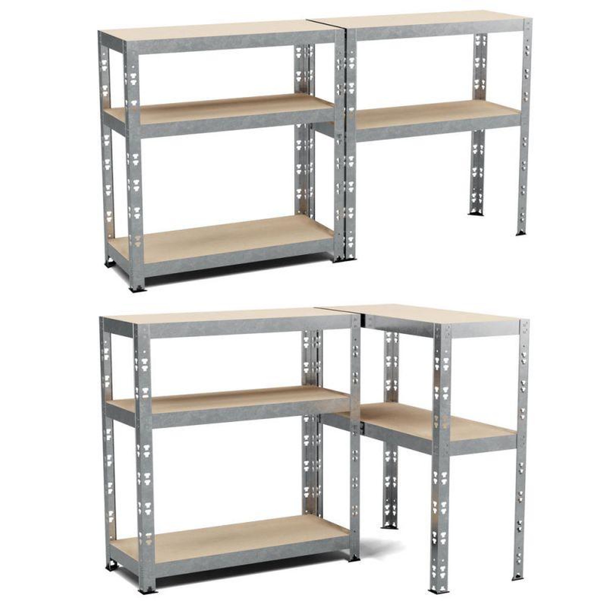 Voir la diapositive 5 : EUROSPEN Etagère de rangement modulable et polyvalente pour atelier, garage, cave... Charge Lourde max 500kg -150x70x30cm - Gris