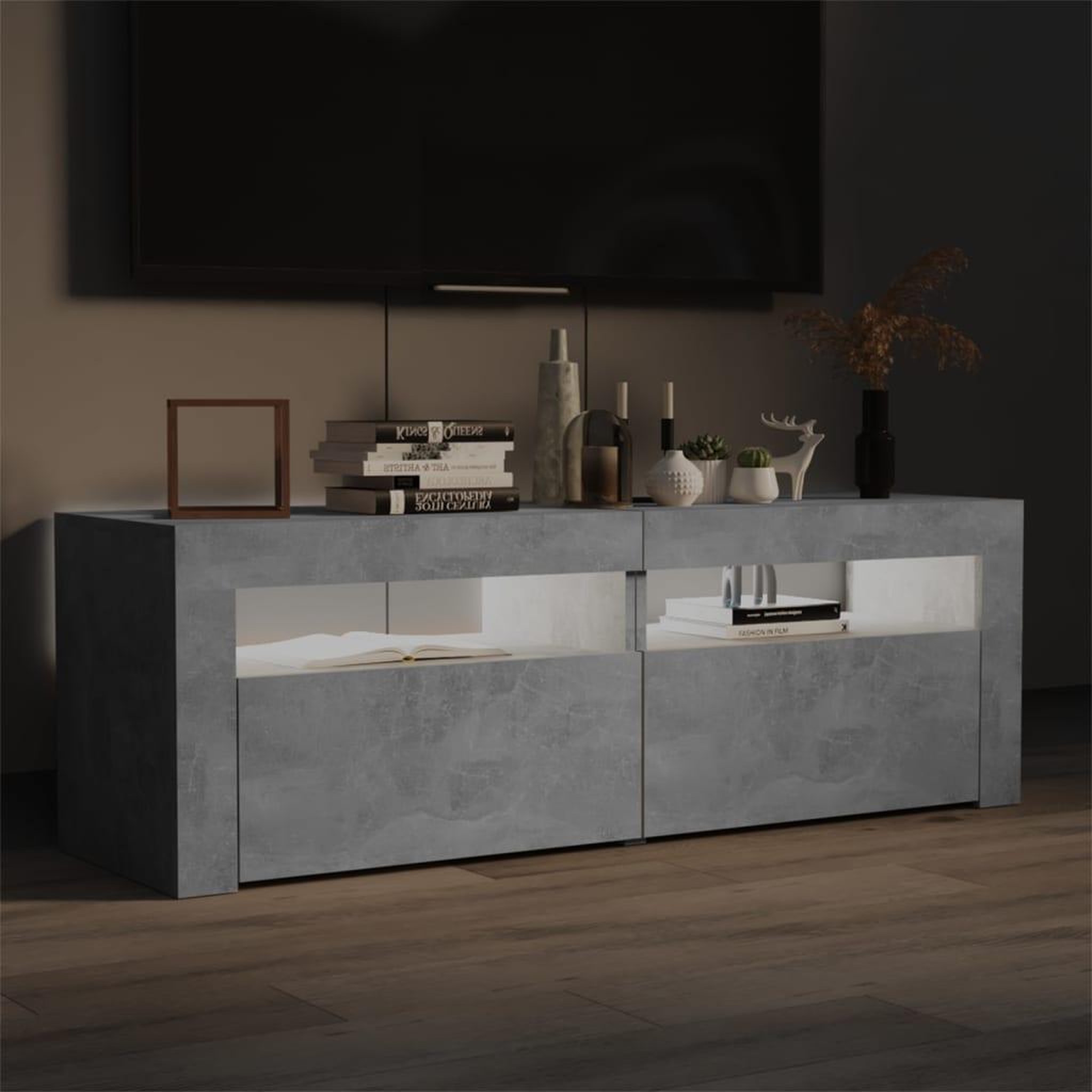 Voir la diapositive 5 : VIDAXL Meuble TV avec lumieres LED gris beton 120x35x40 cm