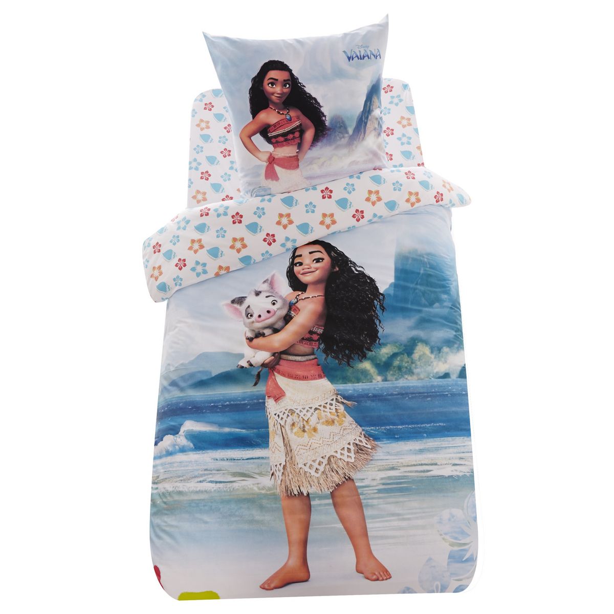 Parure De Lit Enfant 2 Pièces Vaiana - Housse Couette 140x200 Cm + Taie D'oreiller 50x70 Cm, 100% Coton