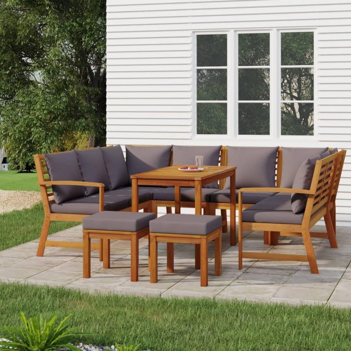 VIDAXL Ensemble a manger de jardin coussins 9 pcs Bois acacia