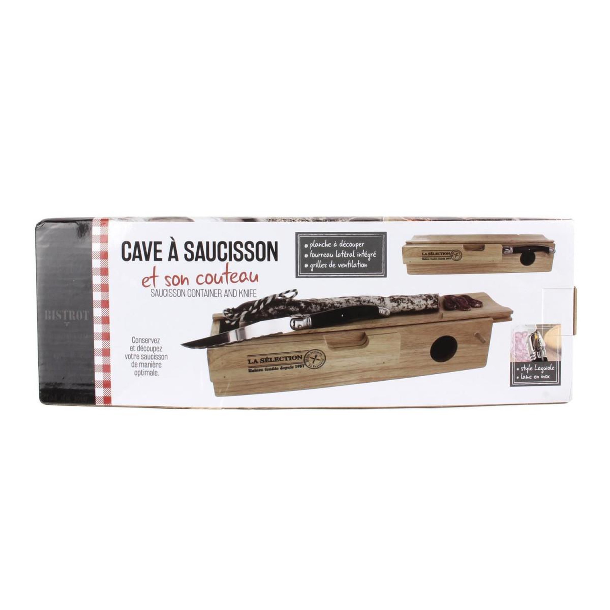 Voir la diapositive 4 : COOK CONCEPT Cave à Saucisson & Couteau  Boisée  32cm Naturel