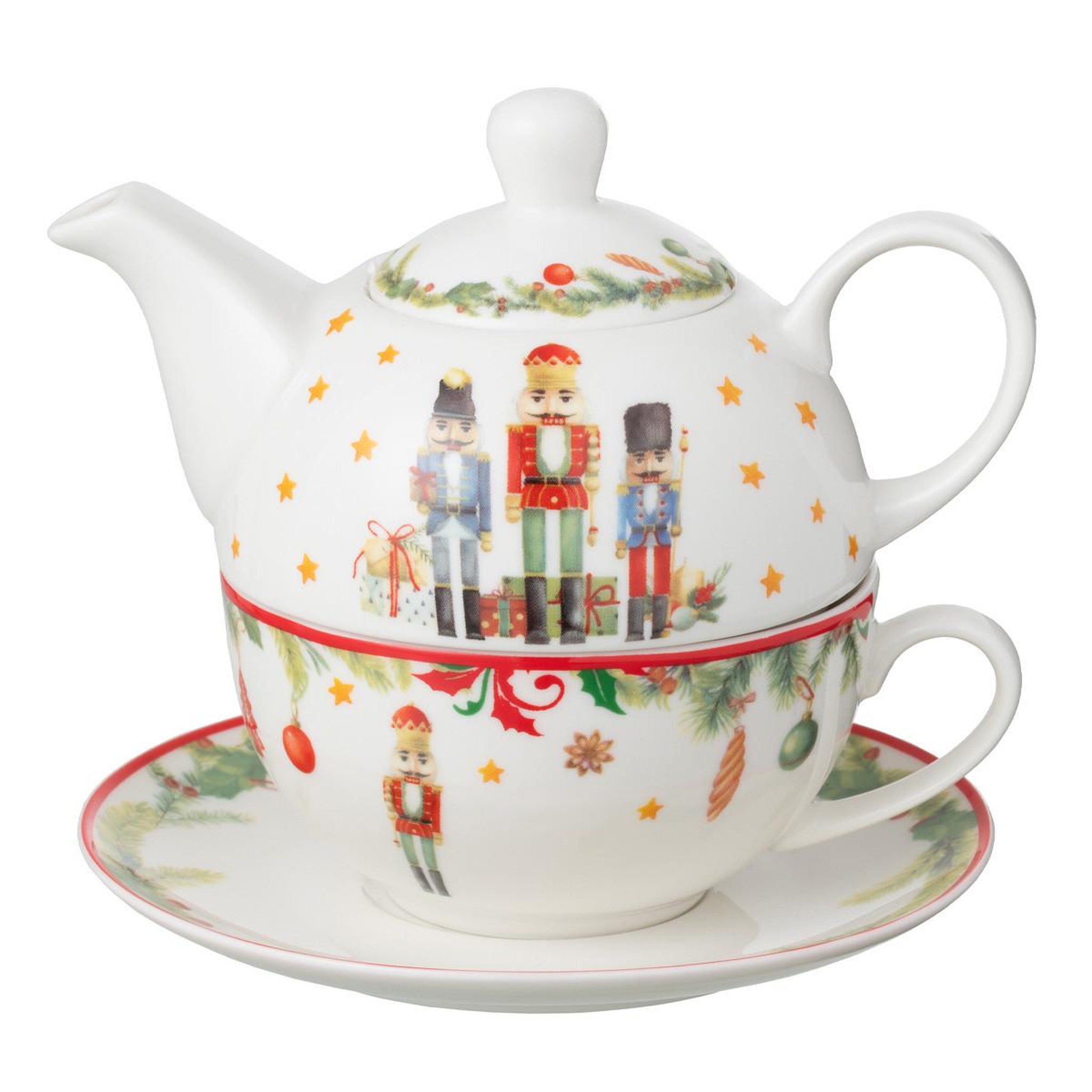 J-LINE Théière de noël  casse-noisette  16cm blanc