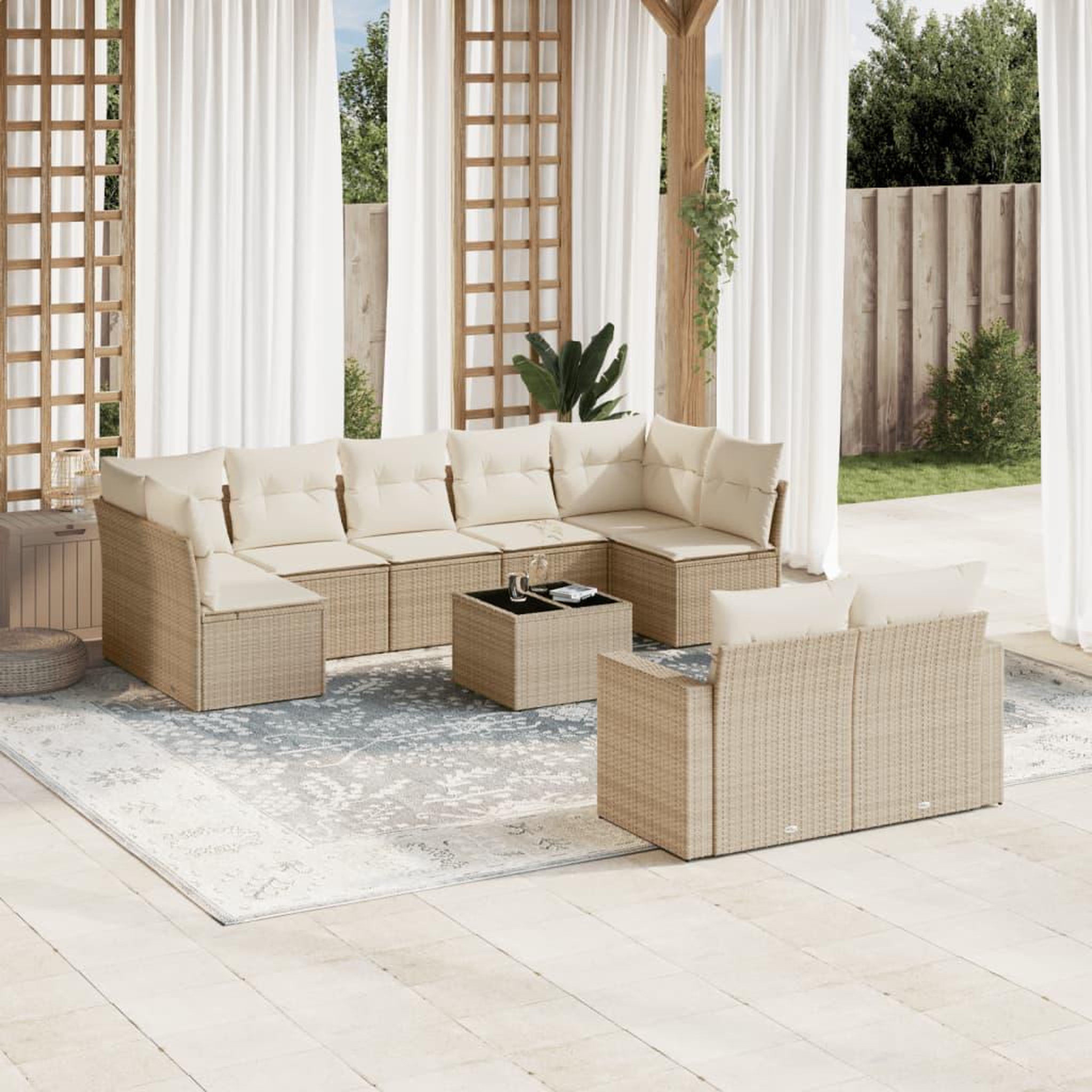 VIDAXL Salon de jardin avec coussins 10 pcs beige resine tressee
