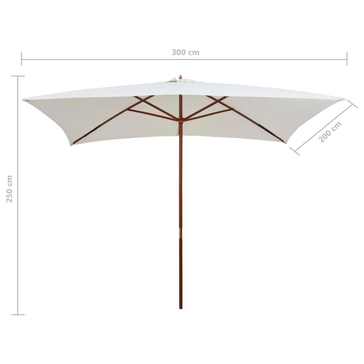 VIDAXL Parasol avec poteau en bois 200 x 300 cm Blanc creme