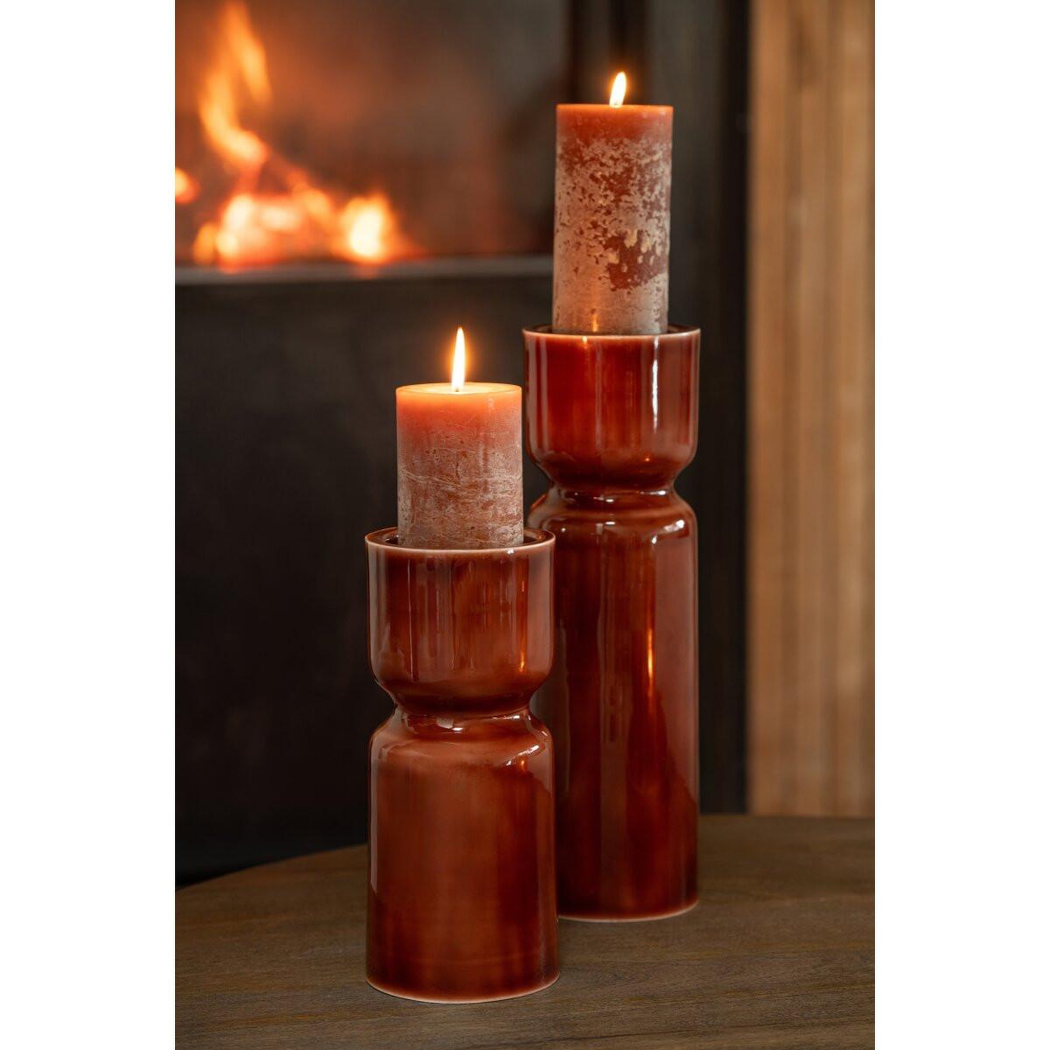 Voir la diapositive 3 : J-LINE Lot de 2 chandeliers design  enn  35cm marron
