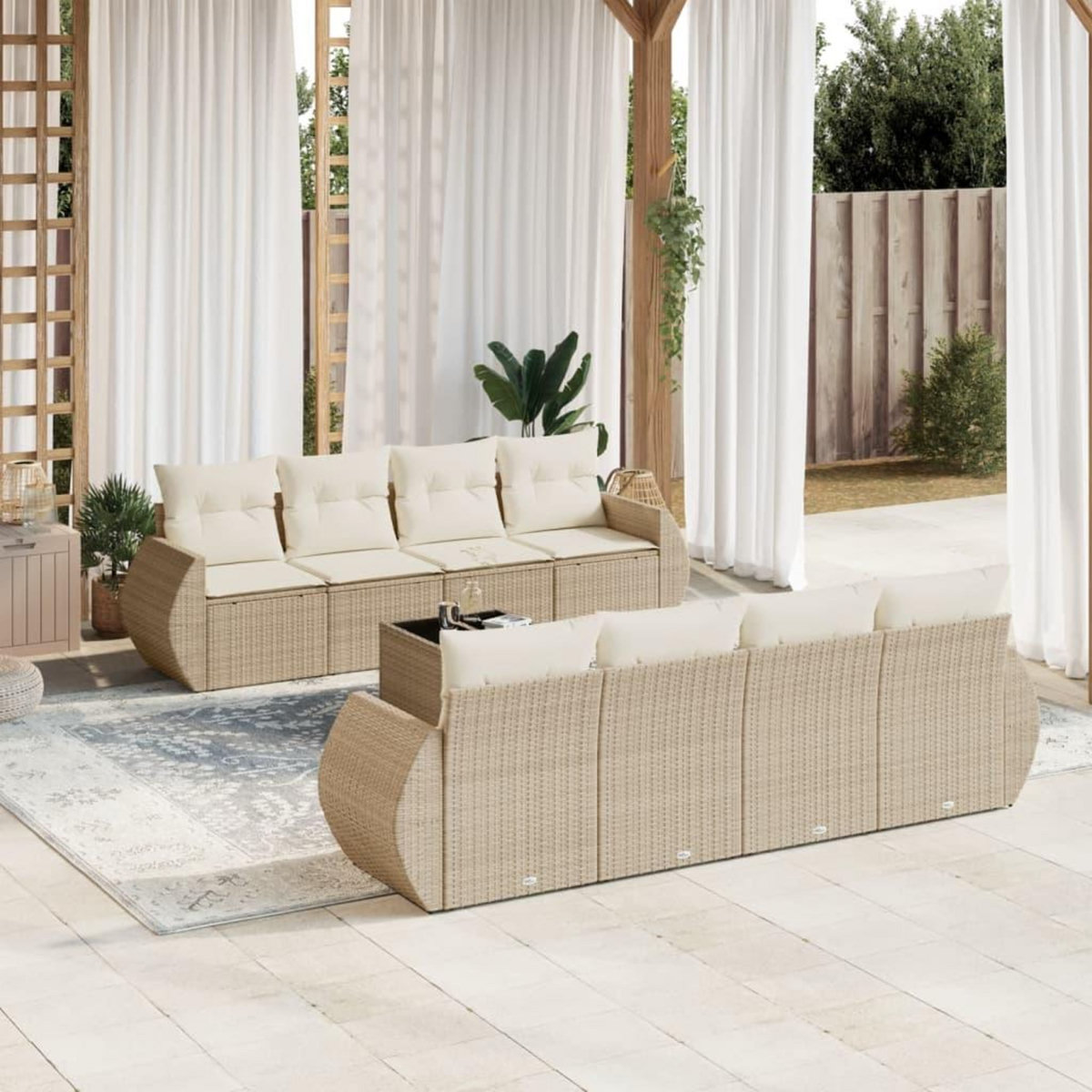 VIDAXL Salon de jardin avec coussins 9 pcs beige resine tressee