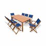 SWEEEK Salon de jardin en bois Almeria, grande table 180-240cm rectangulaire 2 fauteuils 6 chaises eucalyptus et textilène