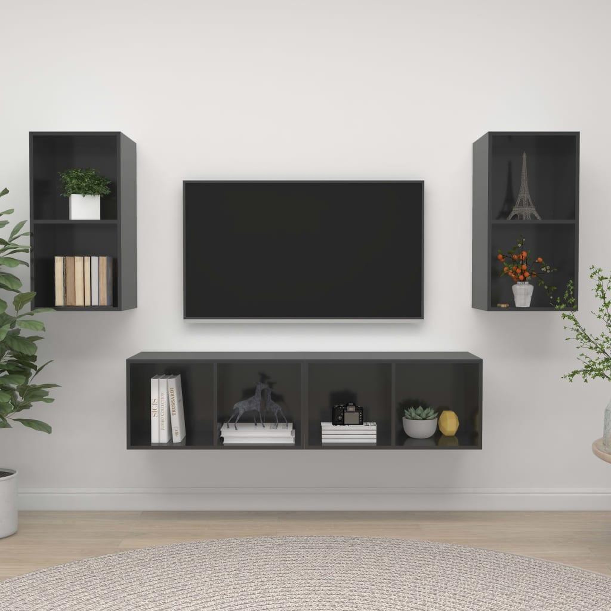 Voir la diapositive 1 : VIDAXL Meubles TV muraux 4 pcs Gris brillant Bois d'ingenierie