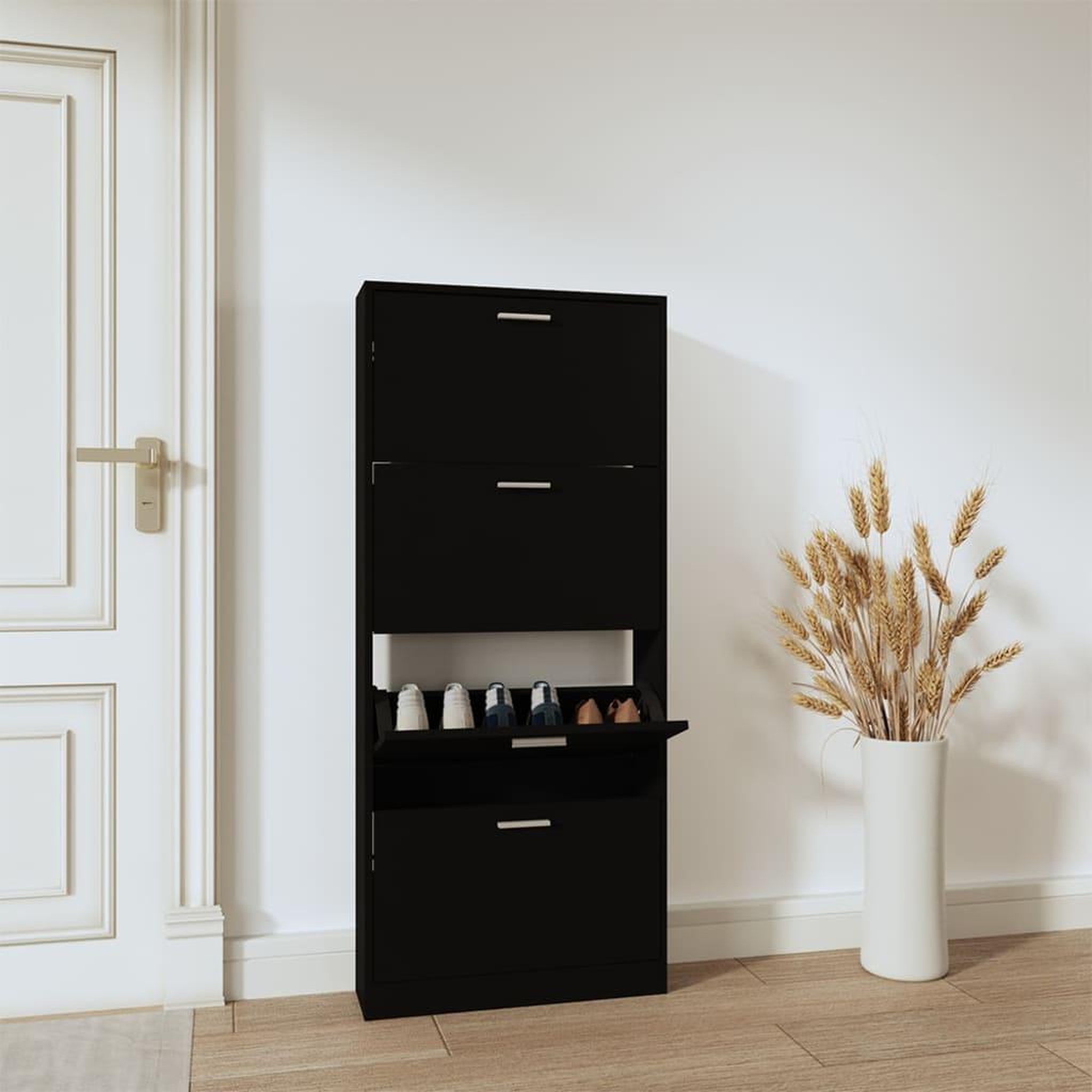 Voir la diapositive 1 : VIDAXL Armoire a chaussures Noir 59x17x150 cm Bois d'ingenierie
