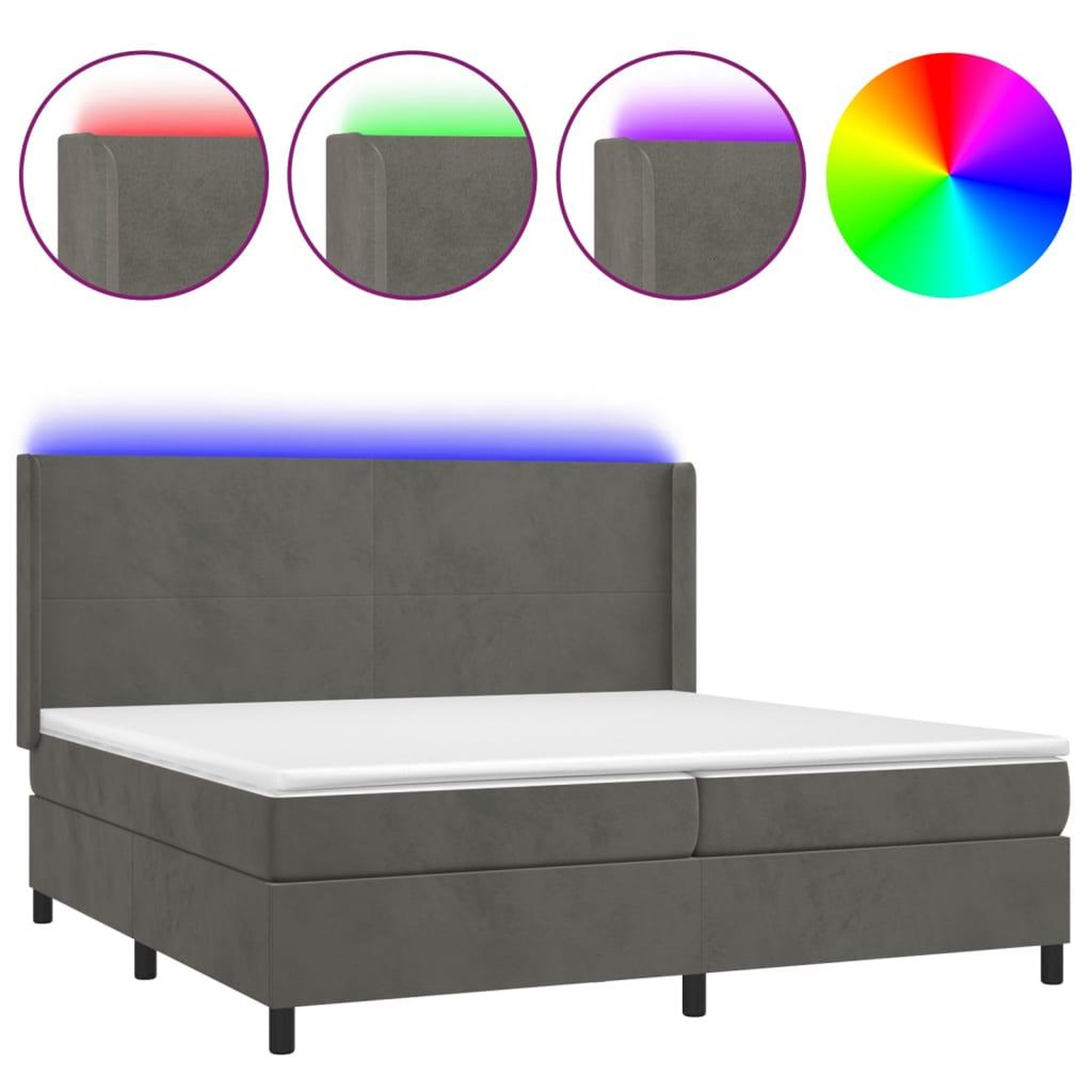 Voir la diapositive 2 : VIDAXL Sommier a lattes de lit matelas et LED Gris fonce 200x200 cm