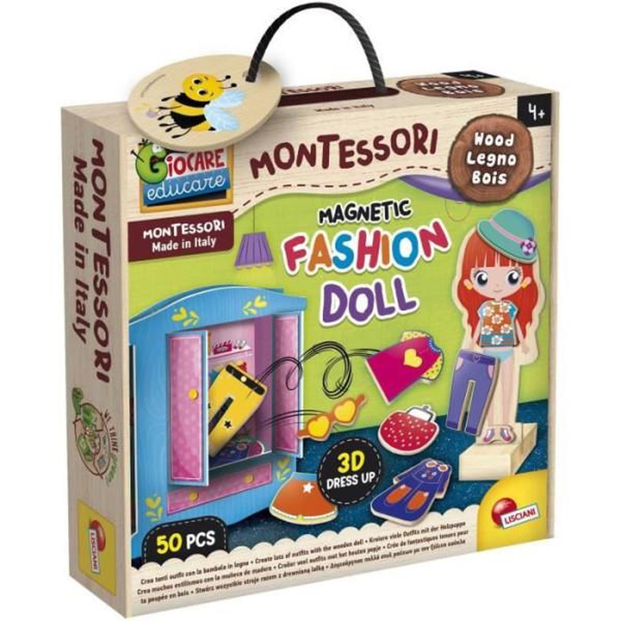 LISCIANI GIOCHI Jeu créatif - lisciani - montessori baby bois - poupée magnétique - mode et imagination - style montessori