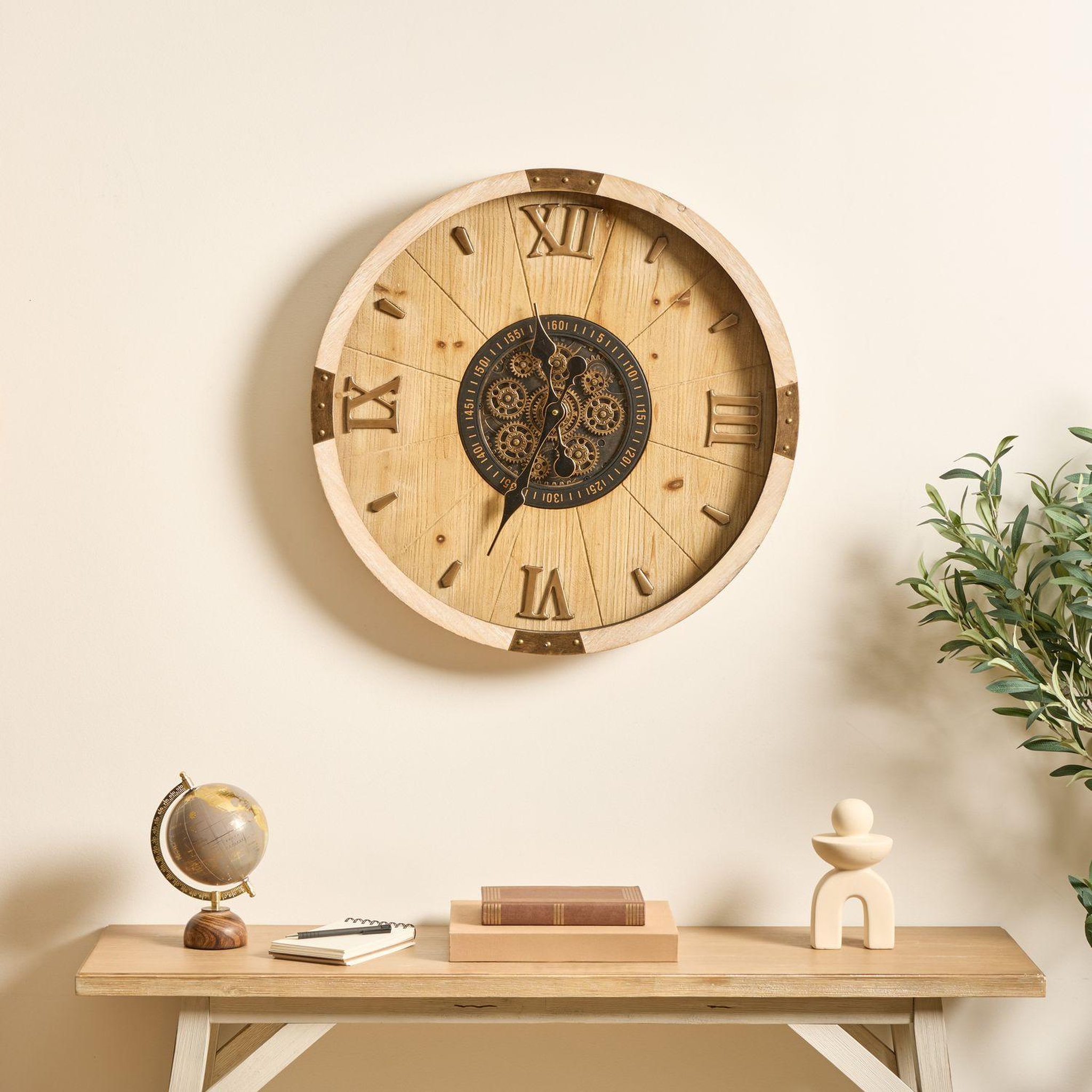 Voir la diapositive 2 : ATMOSPHERA Horloge en bois avec mécanisme micka - beige
