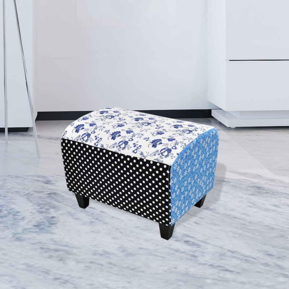 VIDAXL Repose-pied Design avec patchwork Bleu et blanc