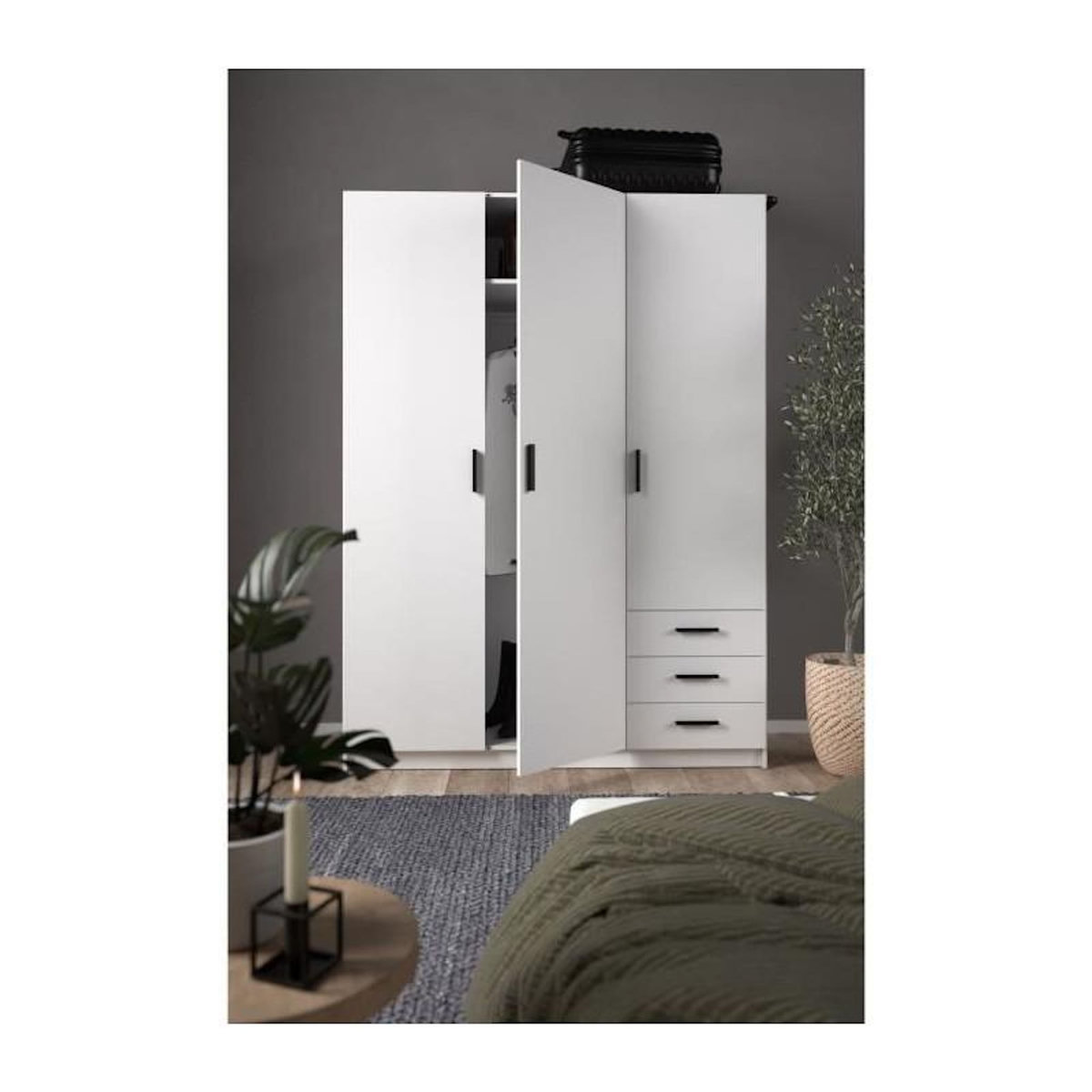 TVILUM Armoire VEGA - Décor Blanc mat - 3 portes + 3 tiroirs - L 147 x P 49,6 x H 200,4 cm - TVILUM