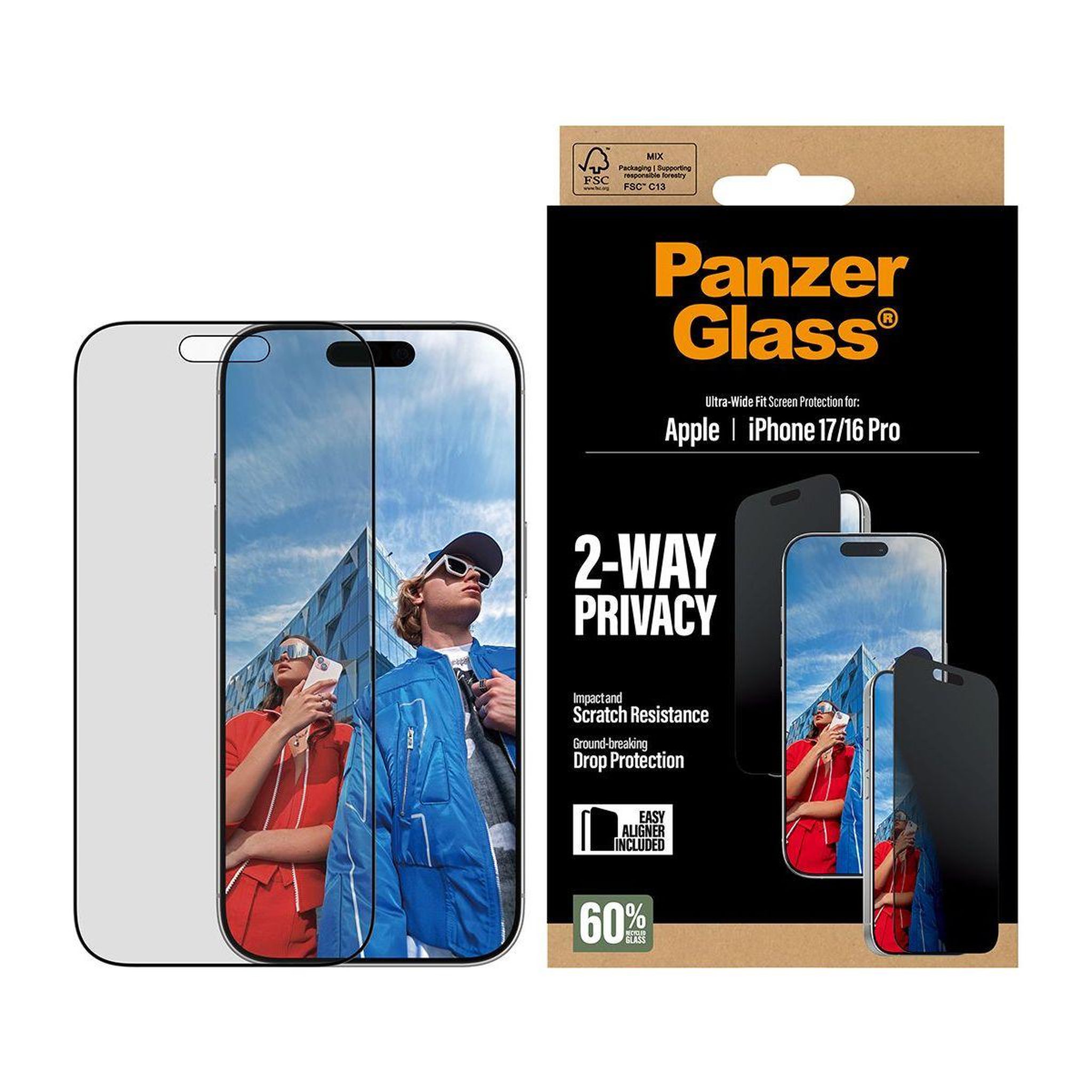 Voir la diapositive 2 : PANZERGLASS Protège écran iphone 17 / 16 pro privacy