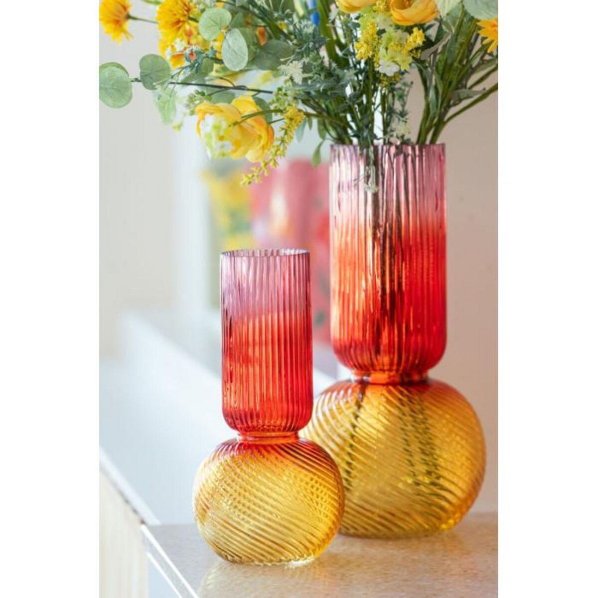 Paris Prix Vase Design en Verre  Aurora  40cm Rouge & Jaune