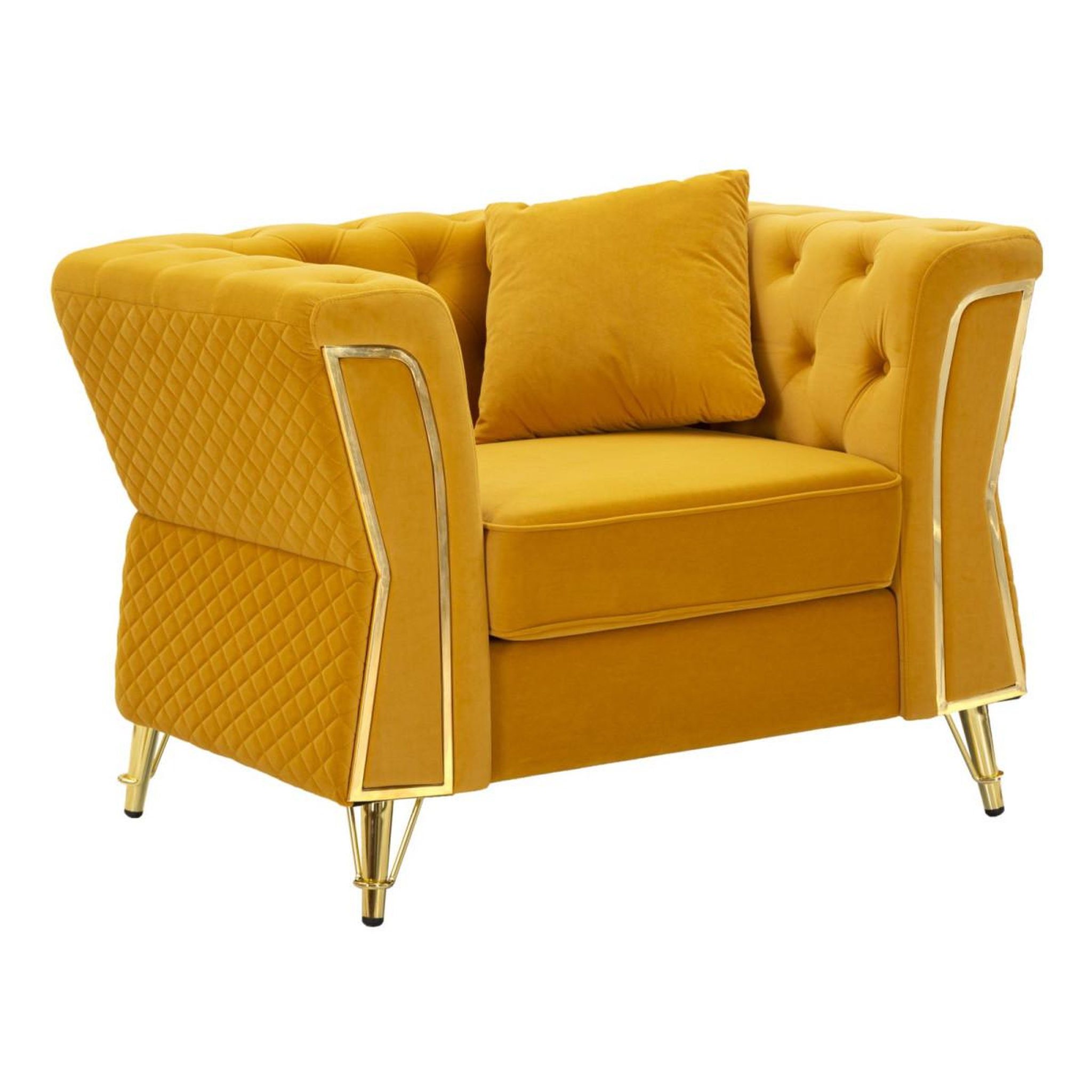Paris Prix Fauteuil en Velours Capitonné  Emy  104cm Moutarde