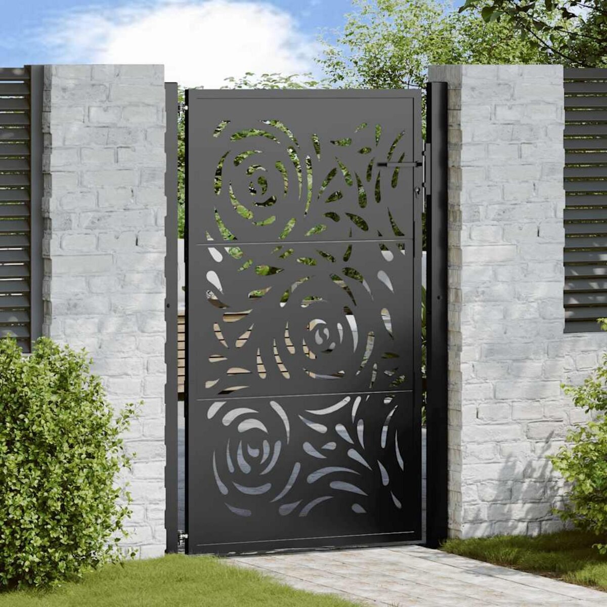 VIDAXL Portail de jardin noir 105x155 cm acier conception de flamme