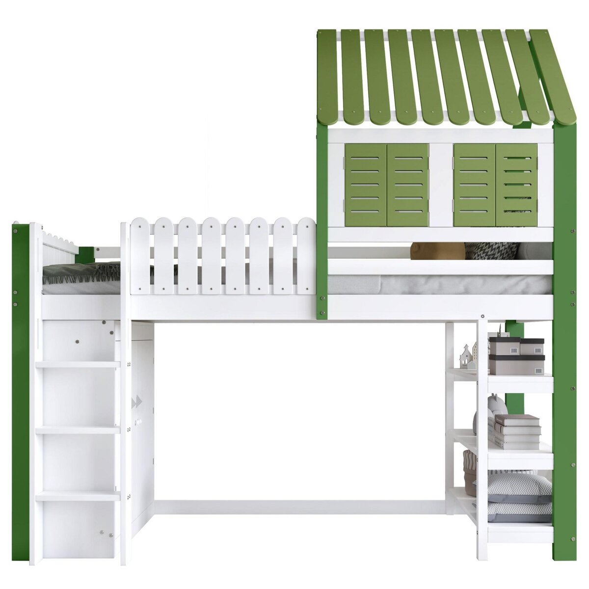 MERAX Lit combiné enfant 90x200cm bois et mdf coloris blanc+vert