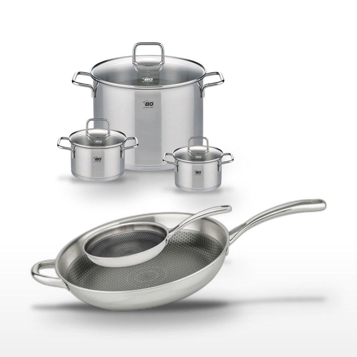 ELO Lot de 3 Faitouts et 2 Poêles Elo Relief Evolution