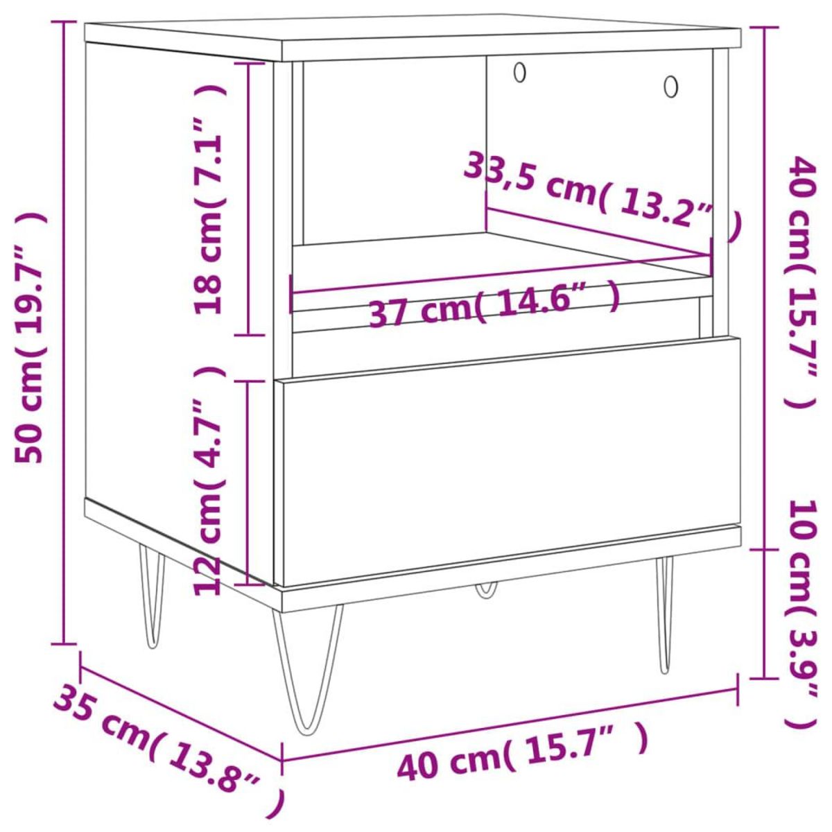 VIDAXL Table de chevet chene fume 40x35x50 cm bois d'ingenierie